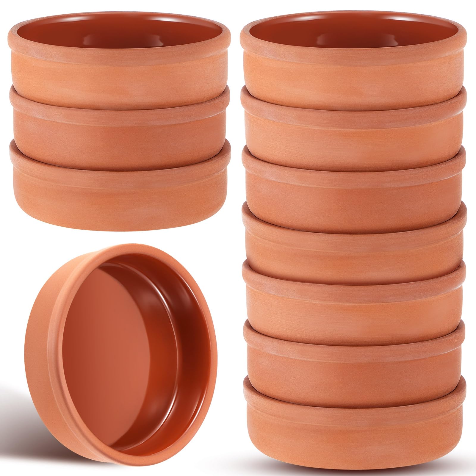 Teenyyou 10 Pcs Mexican Clay Bowls Set, 4.3 Terracotta Traditional Clay Cooking Pots, Pottery Plates, Serving Dish, Platos De B