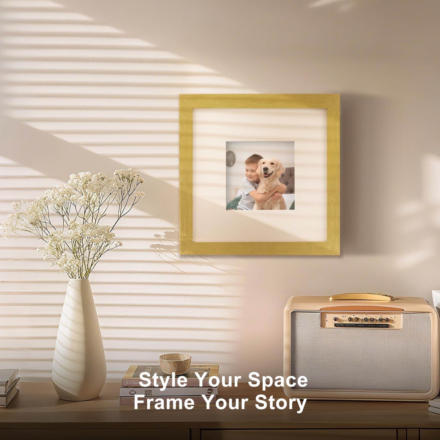 TOFOREVO Picture Frames 8x8 Set of 2 Distressed Gold Wood Grain Photo Frame for Gallery Wall Mounting or Tabletop Display