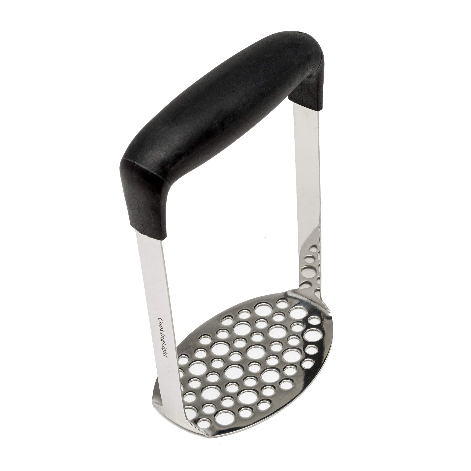 Cooking Light Heavy Duty Stainless Steel Masher, Broad And Ergonomic Horizontal, Fine Plate For Smooth Mashed Potatoes, Soft Gri