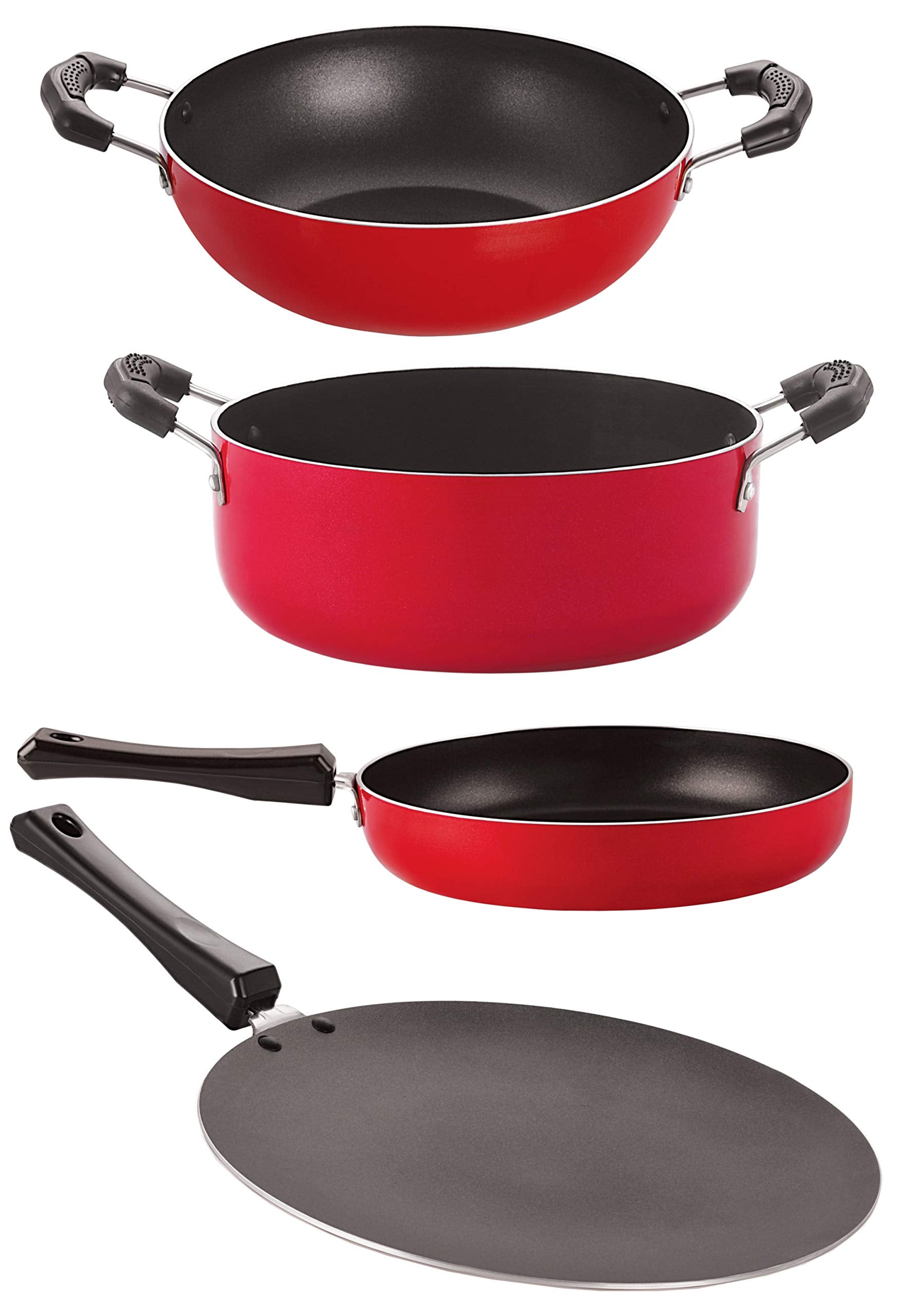 Non Stick Cookware Pots & Pan Gift Set With Bakelite Handle,4 Pieces (Red & Black) (Ct12_Fp11_Kd12_Cs24)