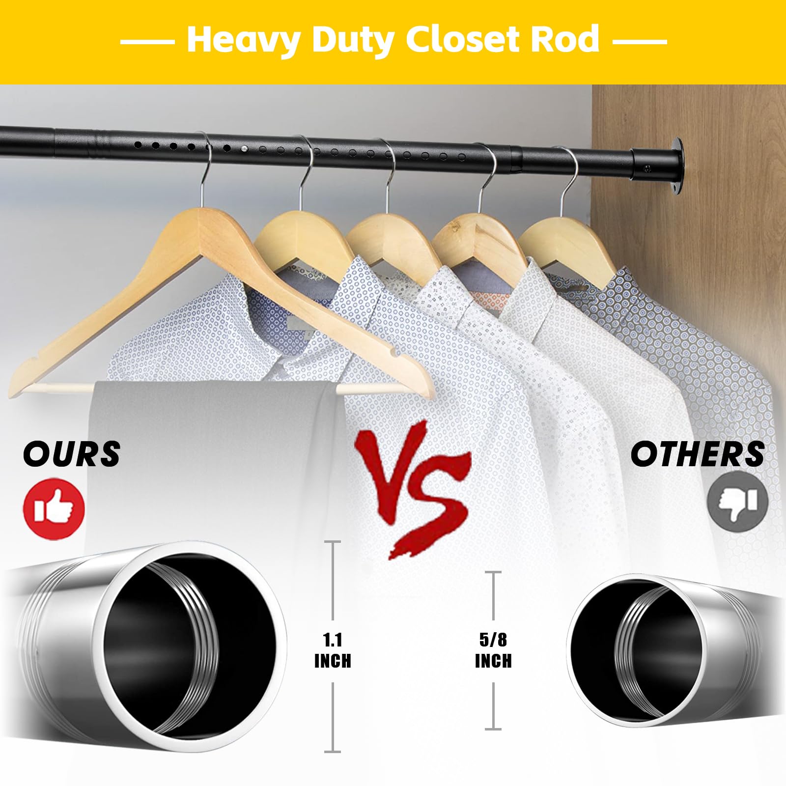 Factiongarden Closet Rod, 17 To 82 Inch Adjustable Closet Rods For Hanging Clothes Heavy Duty Closet Hanging Rod Metal Black Clo