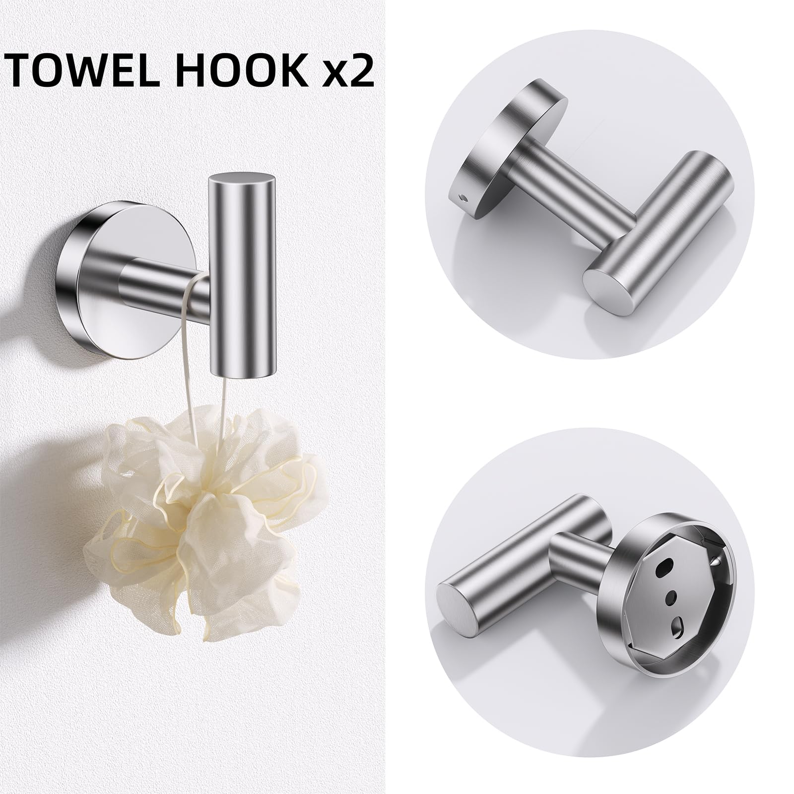 Turs Brushed 5 Piece Bathroom Hardware Set, Sus304 Stainless Steel Bath Towel Bar Set, Bathroom Towel Rack Set Wall Mounted