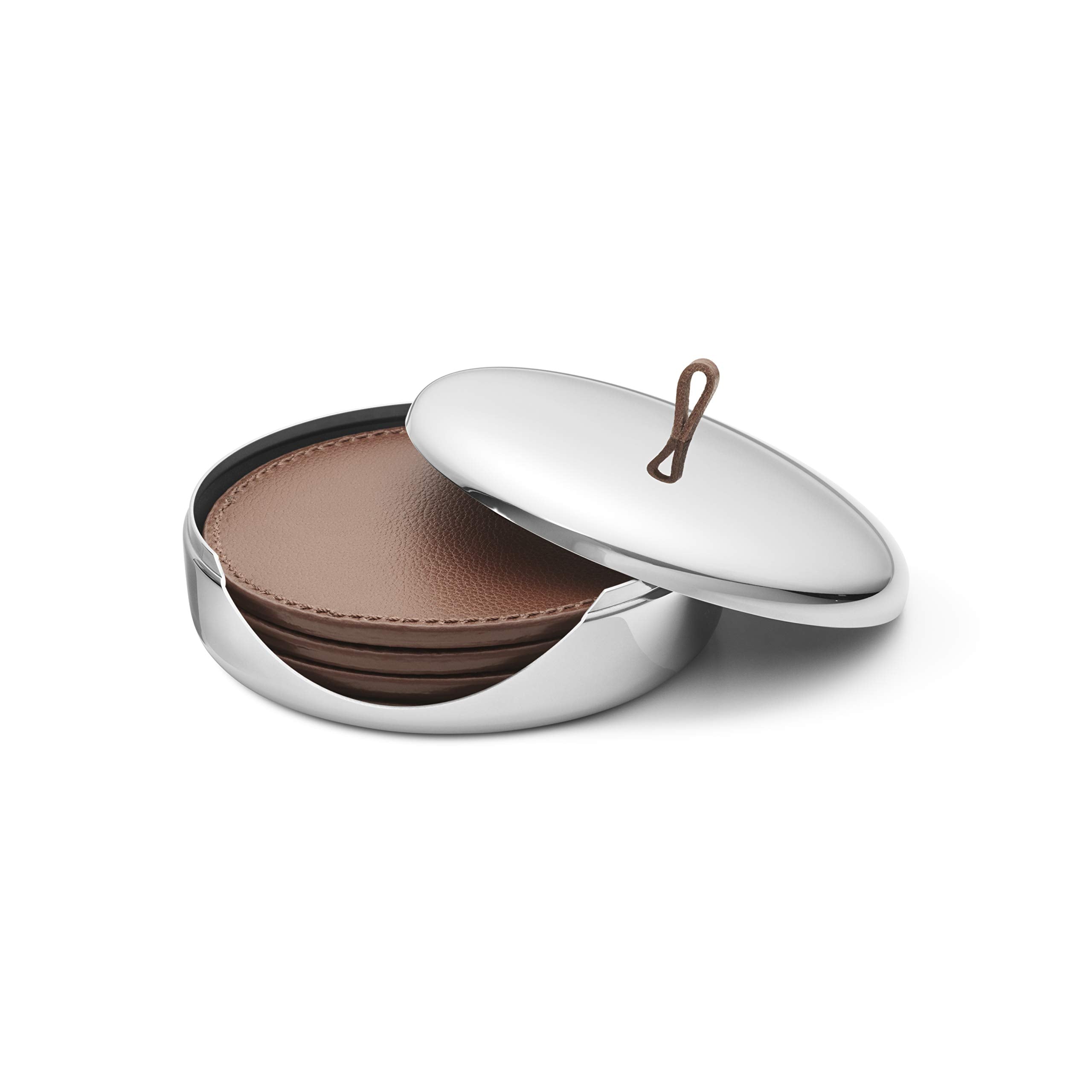 Georg Jensen Sky Collection Coaster Set, Set Of 4 Leather Coasters In Stainless Steel Case
