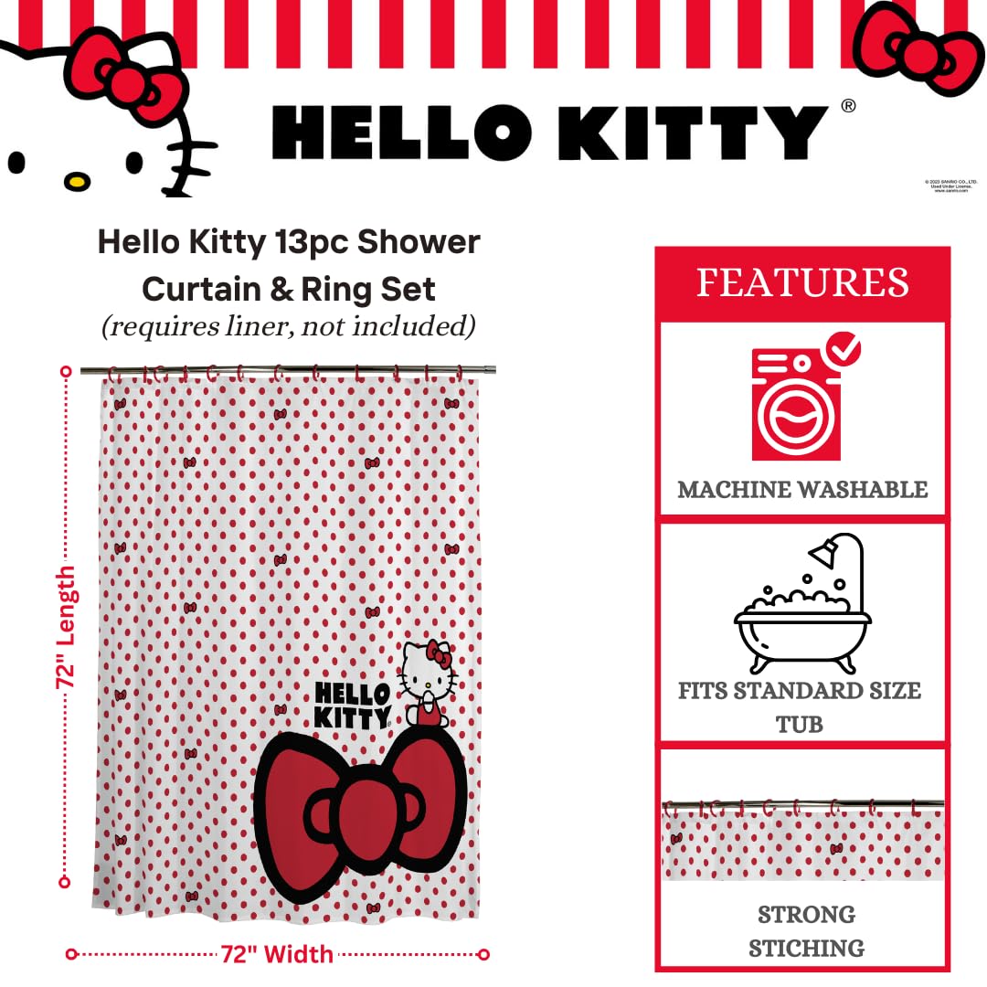 Franco Hello Kitty 13 Piece Shower Curtain And Ring Set, (100% Officially Licensed Product)