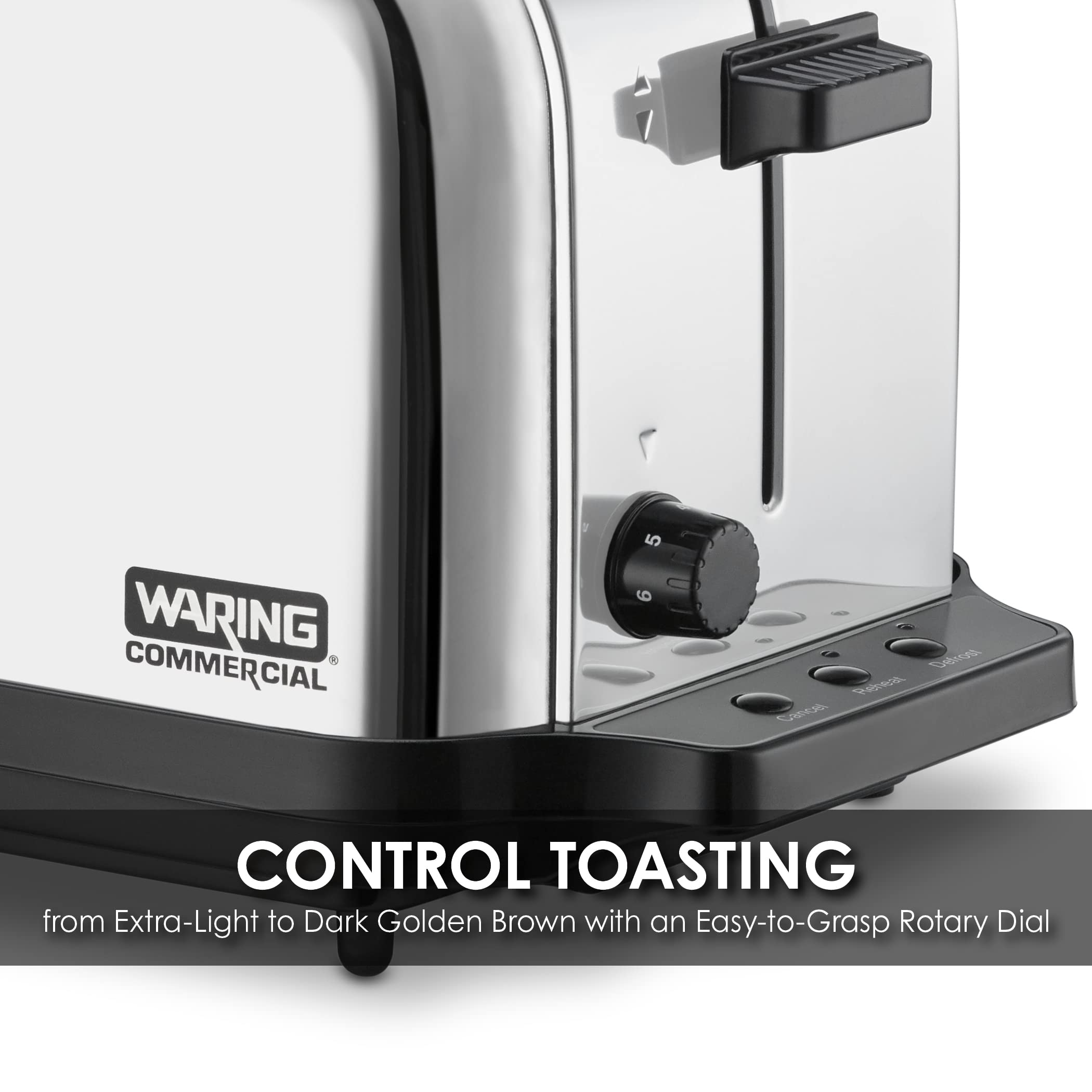 Waring Commercial WCT702 2-Slice Commercial Light Duty Pop-Up Toaster  120V  5-15 Phase Plug  Silver  2-Compartment