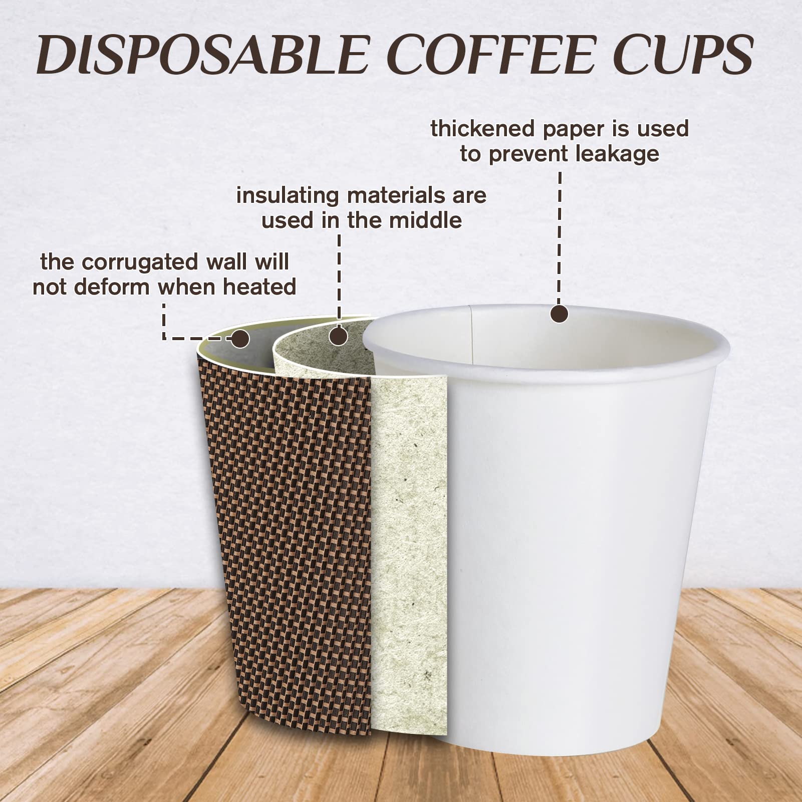 80 Pack 12oz Paper Coffee Cups  Insulated Ripple Wall Paper Coffee Cups with Lid and Straws  Three Layer Insulated Hot Beverage Cups  for Cold/Hot Drinks  Coffee Cups for Parties  Picnic  and Travel.