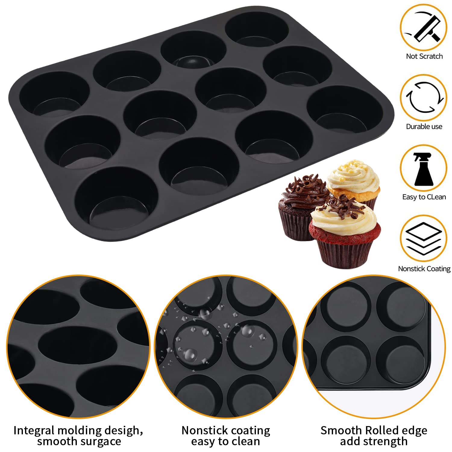 Bongpuda Silicone Muffin Pan Set,2 Pcs 12 Cups Egg Bite Mold,Non-Stick,Easy Release,For Egg Muffins, Cupcakes, Large Muffins,Piz