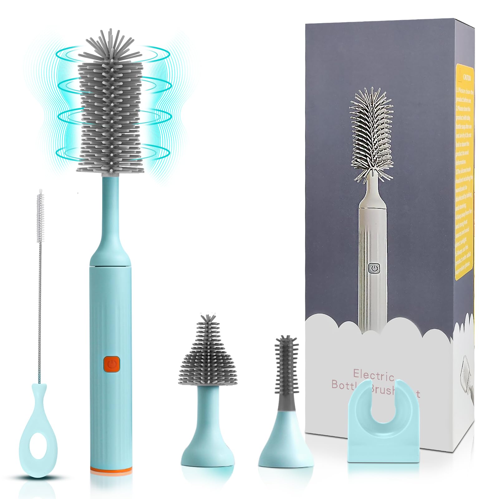 Augensterm Electric Cleaning Brush with USB Rechargeable Electric Bottle Brush Cleaner and 3 Replaceable Silicone Bottle Brushes