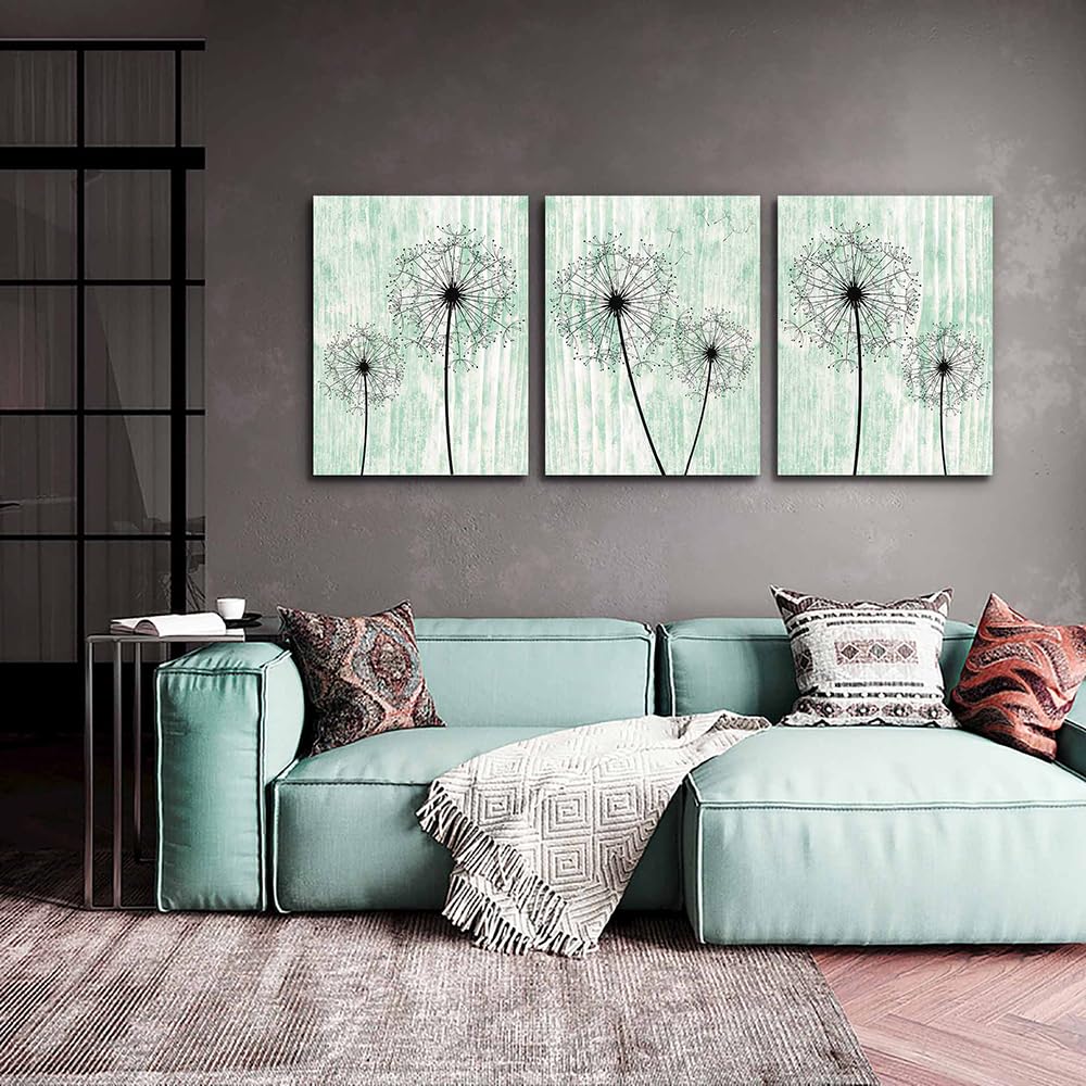 Light Green Background Dandelion Canvas Wall Art Paintings For Living Room Large Size Wall Artworks Bedroom Decoration 3 Piece F