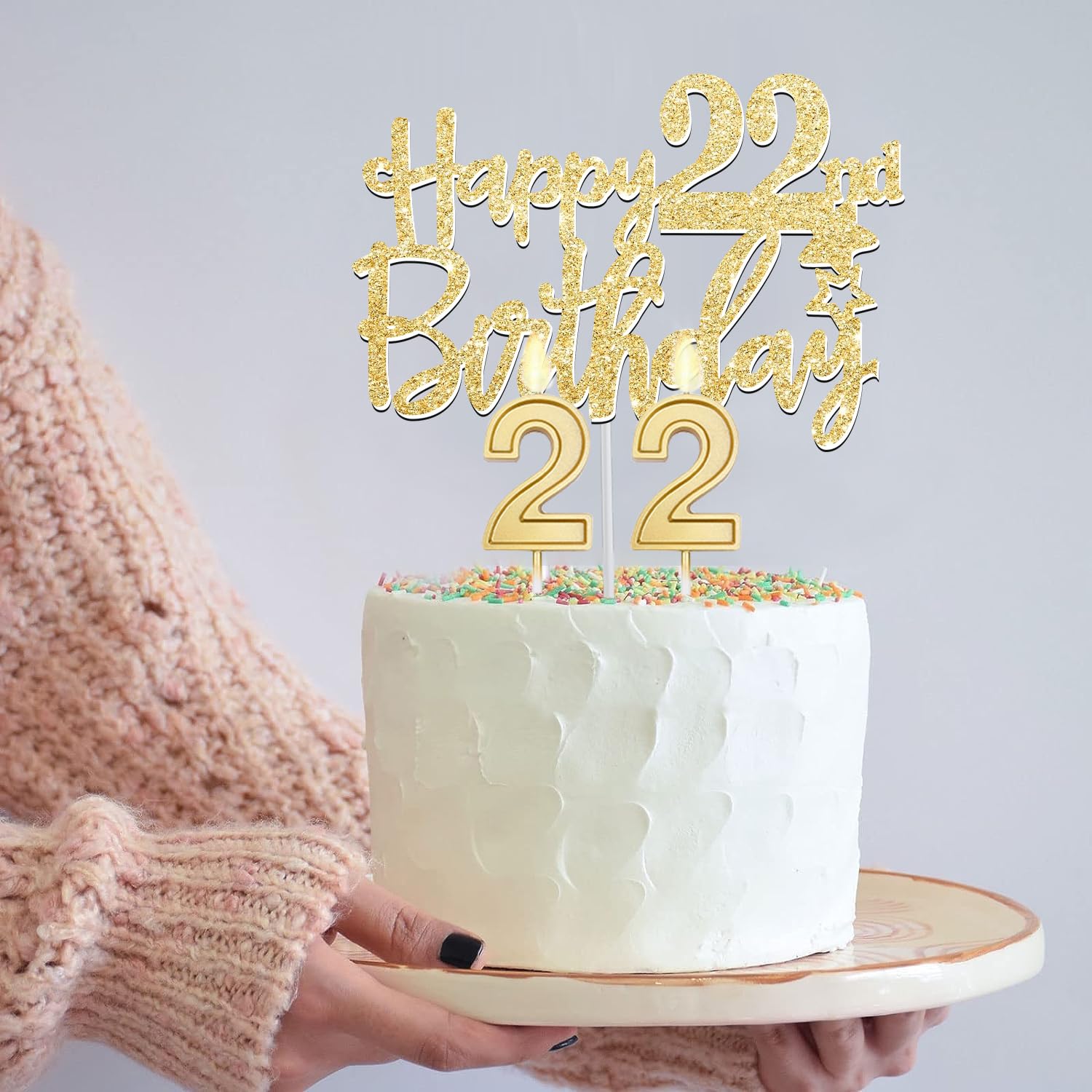 22 Birthday Decorations For Women With 22Nd Birthday Sash And Crown, 22Nd Birthday Cake Topper And Candles, 22 Birthday Balloon