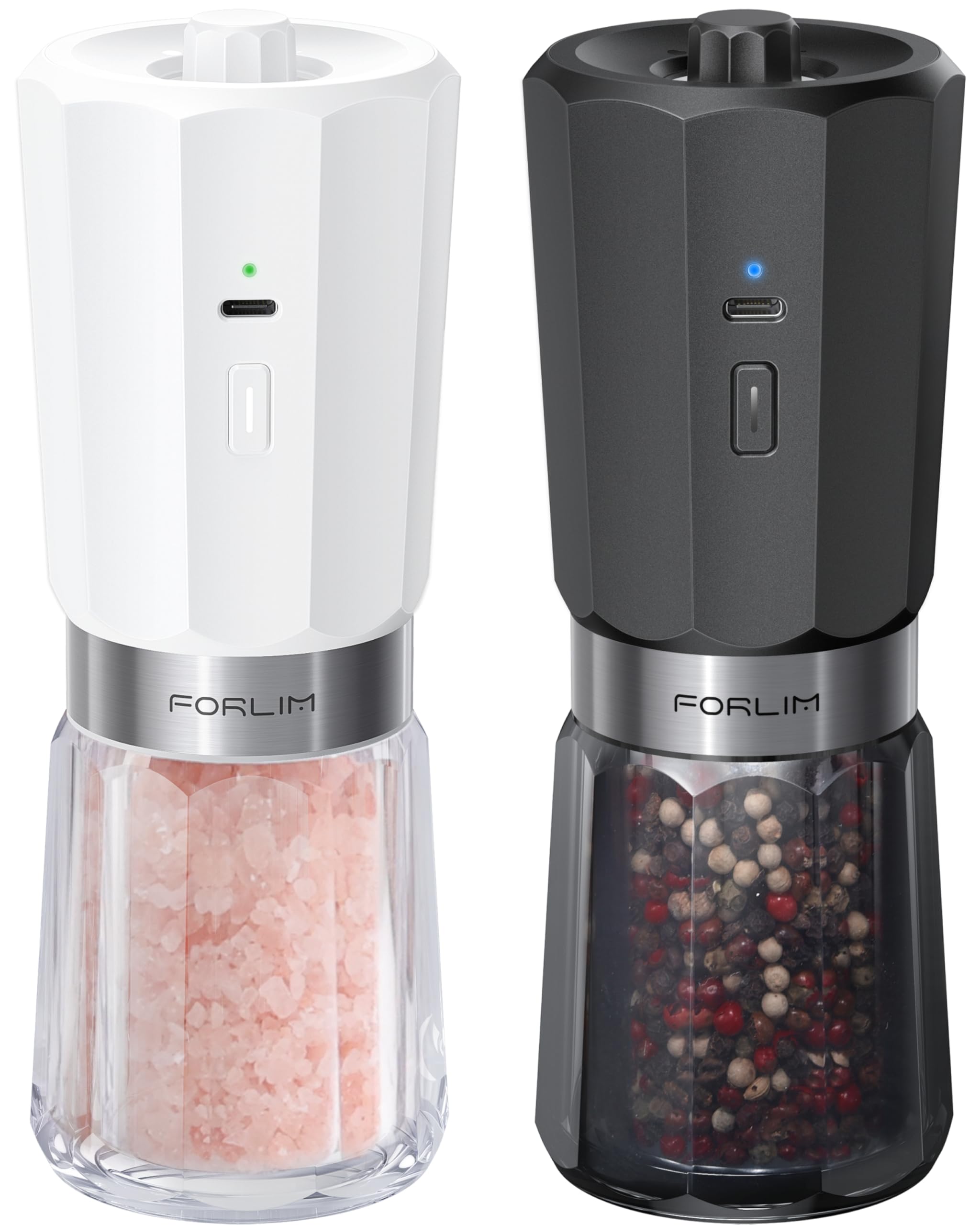 FORLIM Gravity Electric Salt and Pepper Grinder Set with 2-Speed Grinding, 800mAh Rechargeable, Upgraded Auto-Reverse Clean Afte