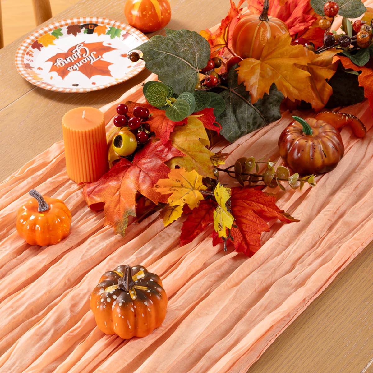 MLMC Peach Pink Cheesecloth Table Runner 10ft Rustic Fall Gauze Coral Cheese Cloth Table Runner 35x120 Inches for Wedding Bridal