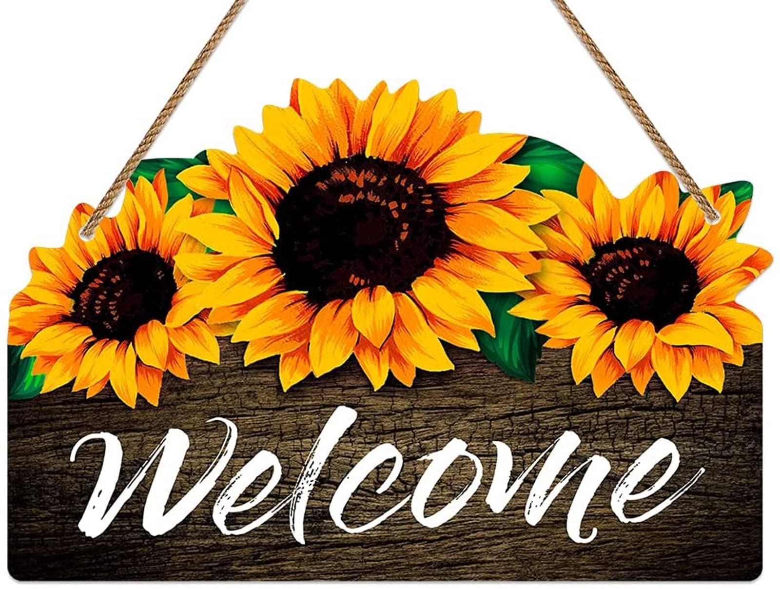 SICOHOME Welcome Sign for Front Door - 8 x 12 Sunflower Welcome Sign Rustic Summer Fall Front Door Wreath Hanging for Front Porc