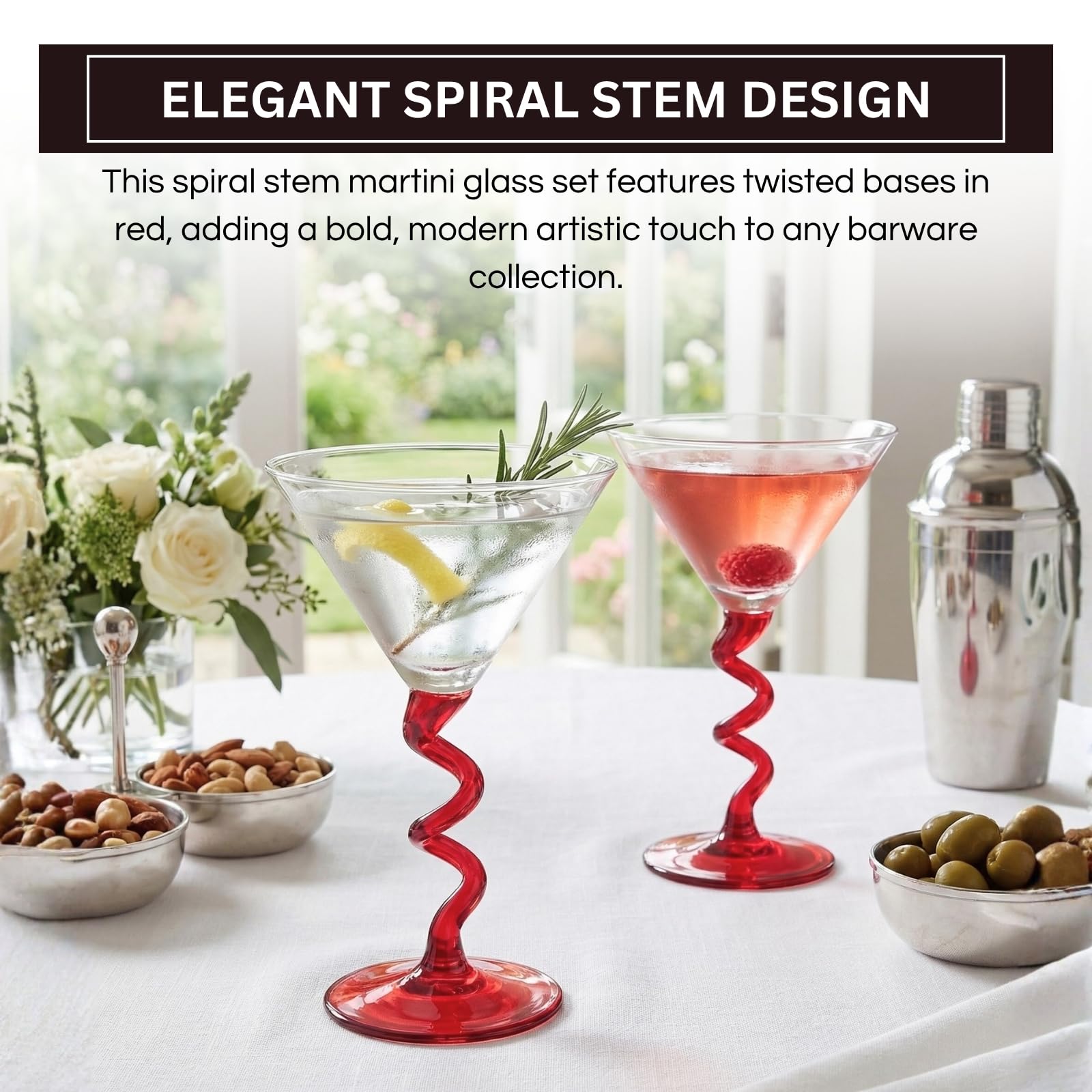 Spiral Stem Martini Glasses