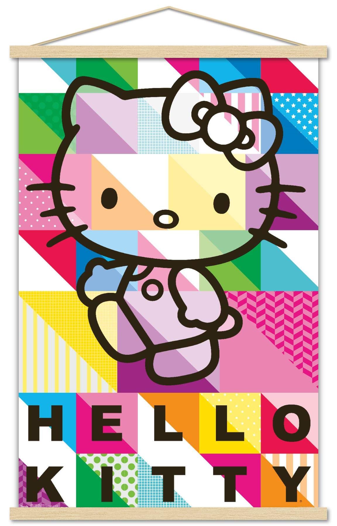 Trends International Hello Kitty - Patterns Wall Poster, 22.375'' X 34'', Premium Print And Beechwood Hanger Bundle
