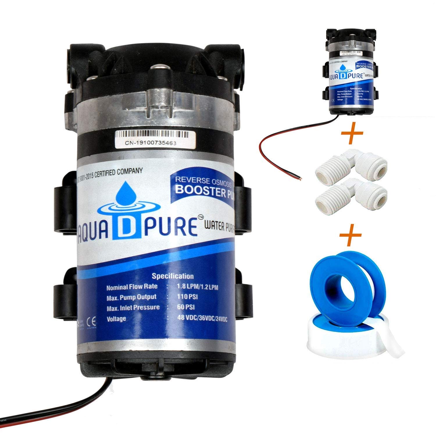Aqua D Pure Ro 100 Gpd 24V Booster Pump With Pump Connector (2 Pieces , Silver/Black)