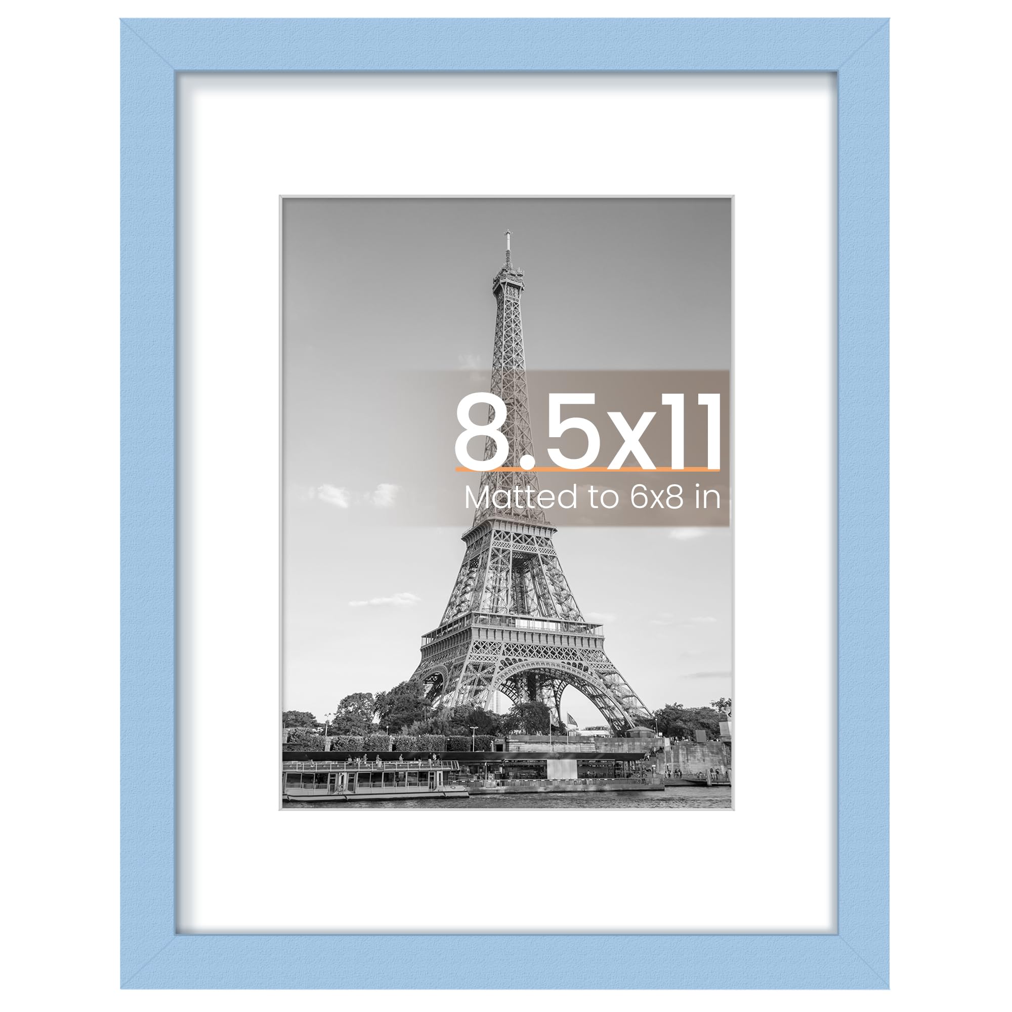upsimples 8.5x11 Picture Frame, Display Pictures 6x8 with Mat or 8.5x11 Without Mat, Wall Hanging Photo Frame, Blue, 1 Pack