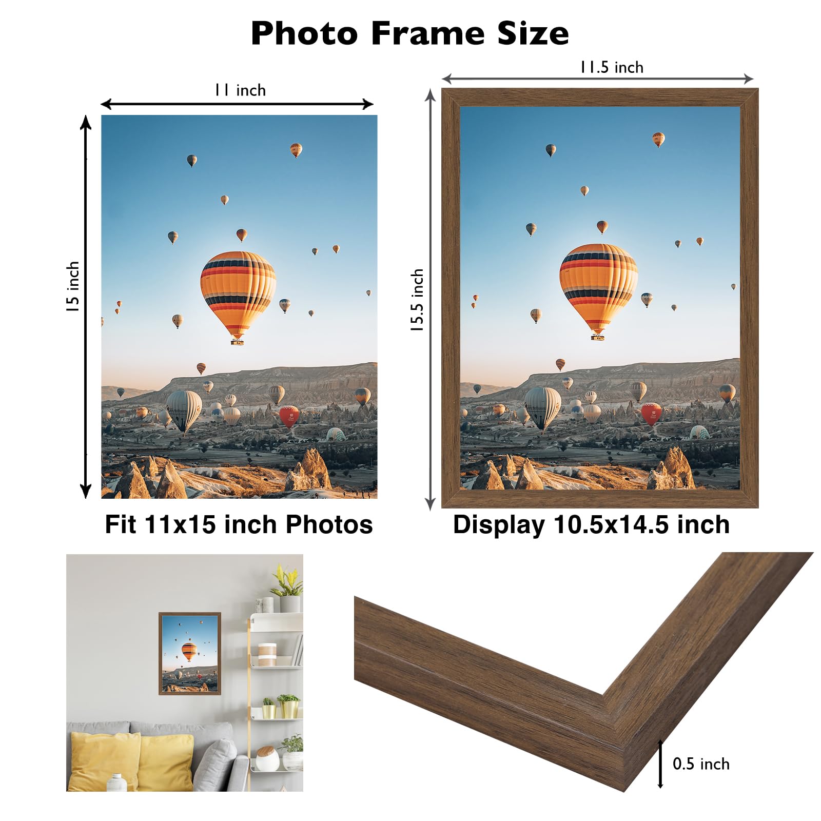 JCJMY 11x15 Picture Frame Brown for Wall Hanging, Wall Mounting Horizontally or Vertically, 11 x 15 Wall Gallery Poster Photo Fr