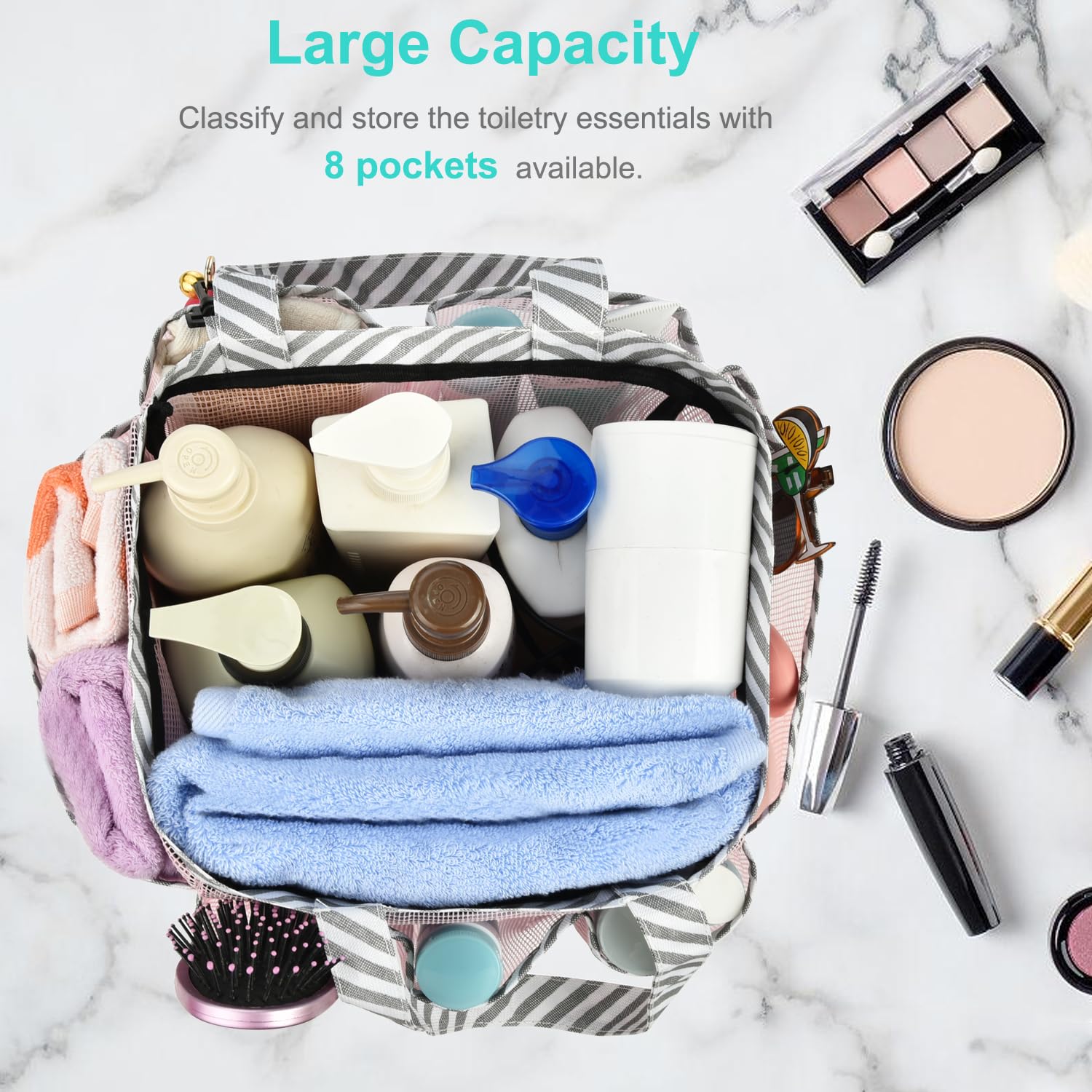 Haundry Mesh Shower Caddy Portable for College Dorm Room Essentials  Shower Caddy Tote with 8 Pockets Large Capacity  Shower Bag for Beach  Swimming  Gym  Pink