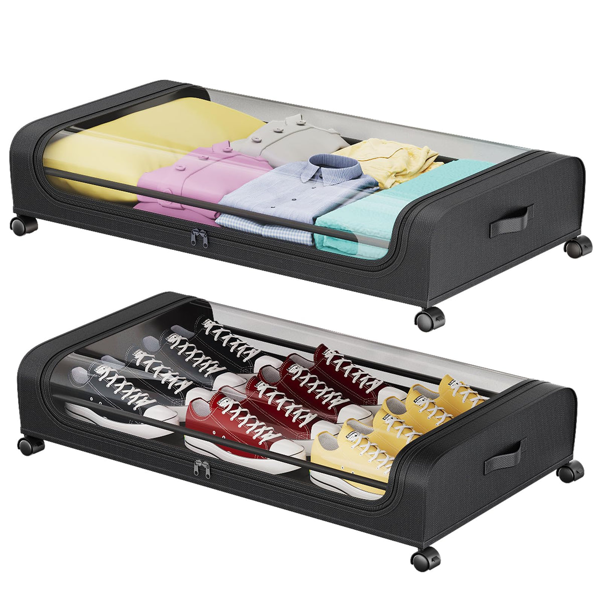 Uyokcnie Under Bed Storage Containers, Under Bed Shoe Storage With Wheels, Bedroom Storage Organization with Handles, Under Bed