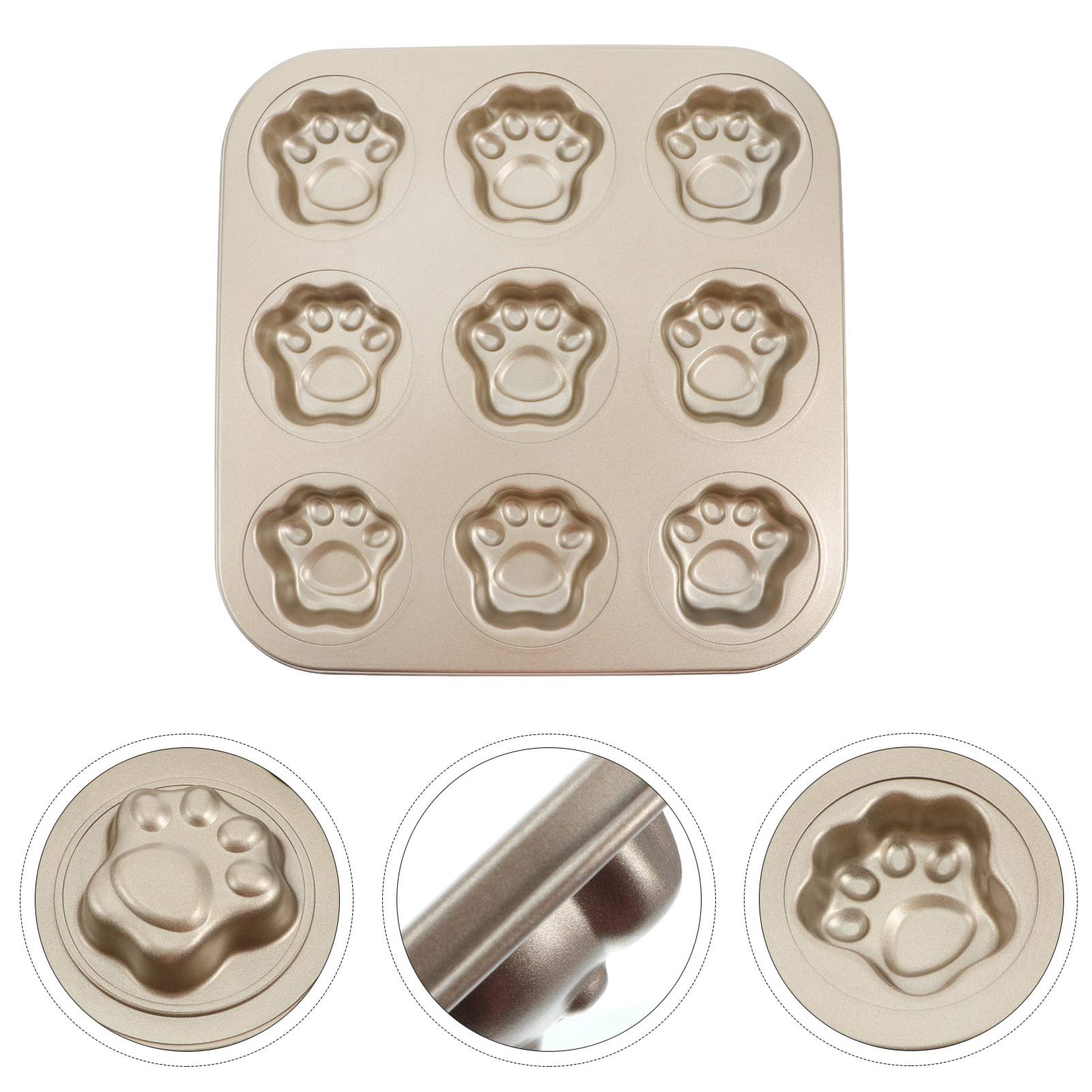 Luxshiny Round Cake Pans Muffin Pan 9 Cup Cat Paw Shaped Cupcake Baking Pan Non-Stick Mini Fondant Pans Steel Cookies Molds Muff