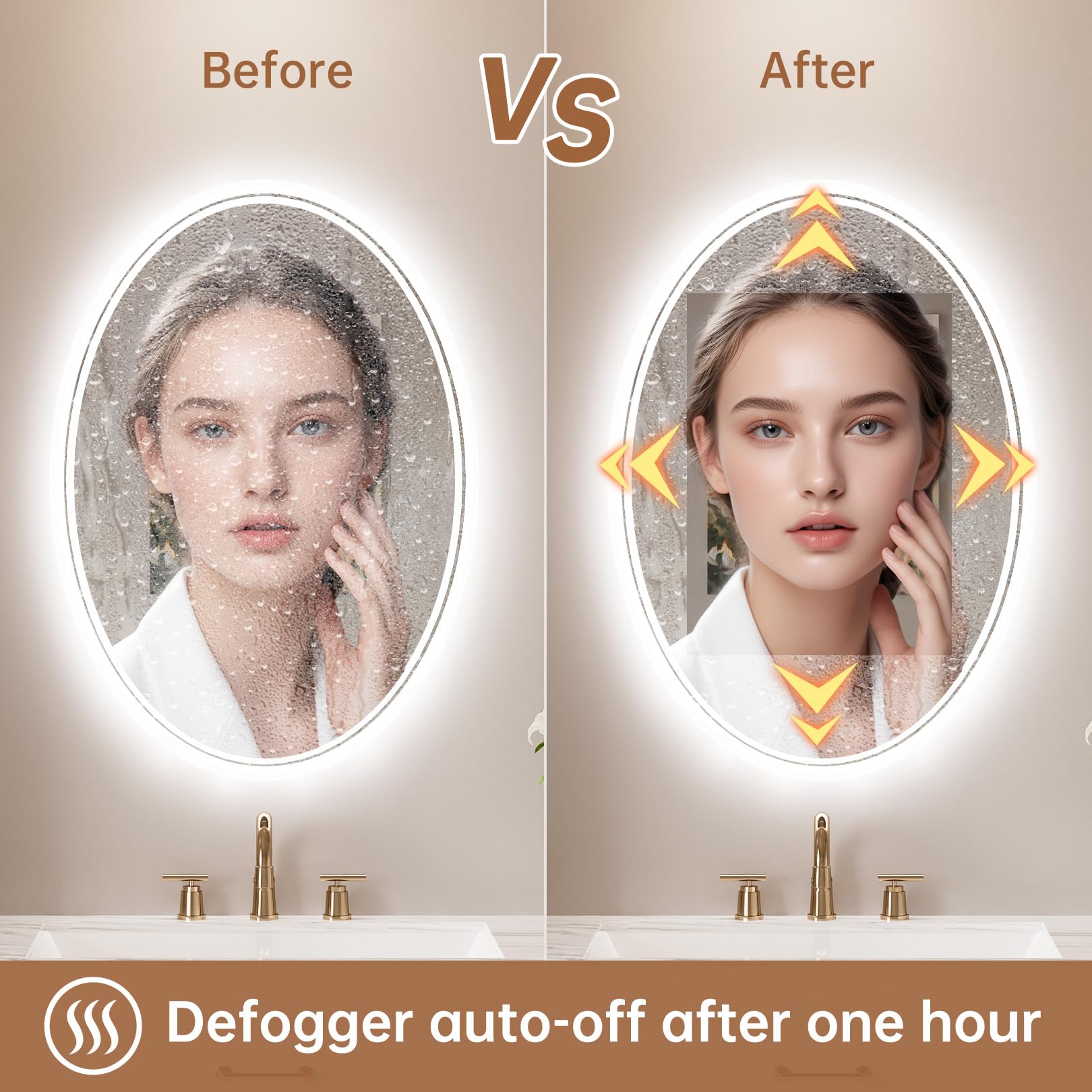 Besmirror 20 X 28 Oval Led Bathroom Mirror With Lights, Anti Fog Led Bathroom Mirror Dimmable Bathroom Vanity Mirror For Wall, F