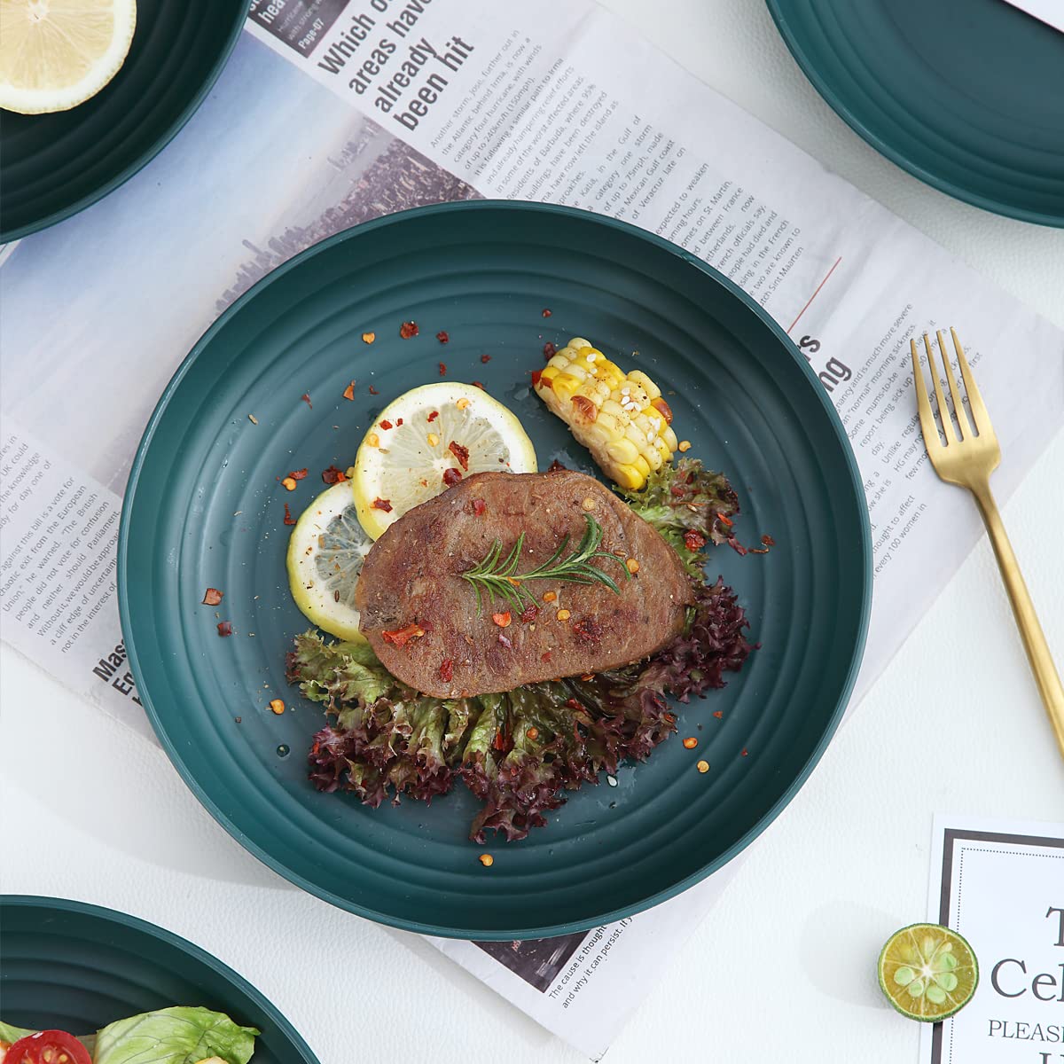 Kyraton 9 Inch Large Deep Plastic Plates 8 Pieces, Unbreakable And Reusable Light Weight Dinner Plates Pasta And Dumpling Bowl M