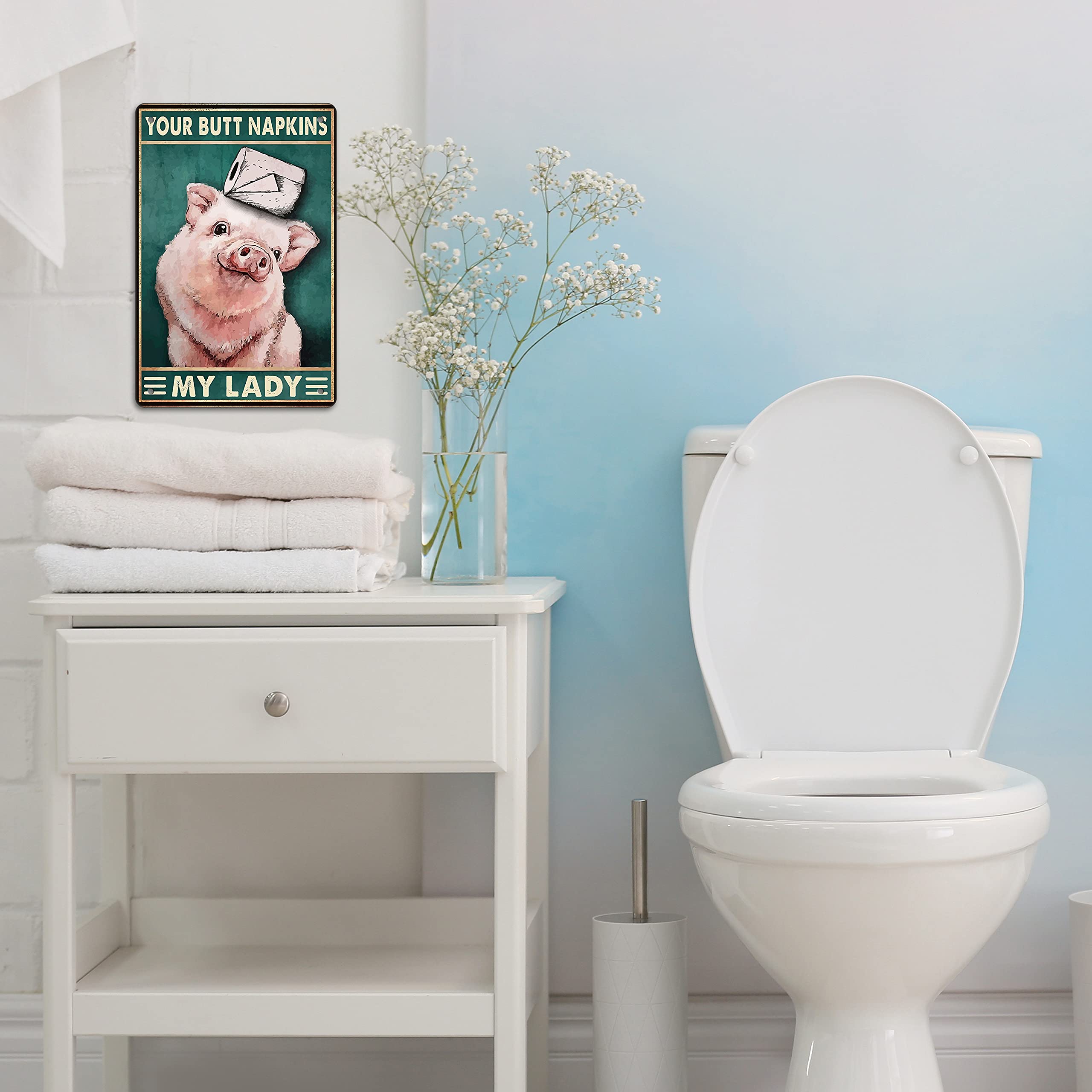 Pig Decor Farmhouse Bathroom Decor Gothic Decor Funny Bathroom Decor Sign Medieval Decor Bathroom Napkins Decor Retro Poster Toilet Cave Bar Home Bathroom Wall Decoration Sign 8x12 Inch