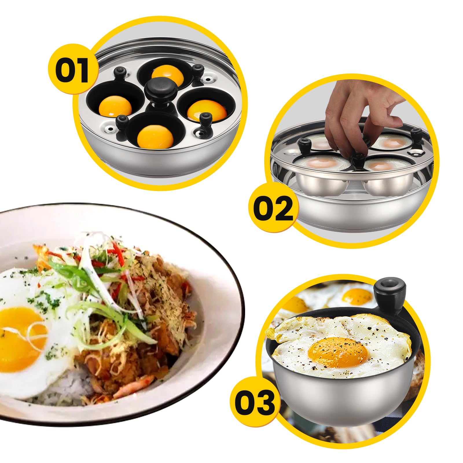 Marskitop Egg Poacher Pan Nonstick 4 Eggs, Poached Egg Pan Stainless Steel Poached Egg Cooker, Egg Poaching Pan Pfoa Free, Poach