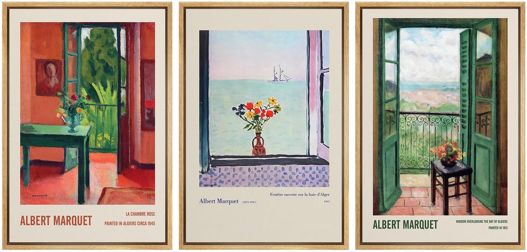 Wall26 Framed Canvas Print Wall Art Set Albert Marquet Inspired Window Views Illustrations Modern Art Decorative Floral Botanica