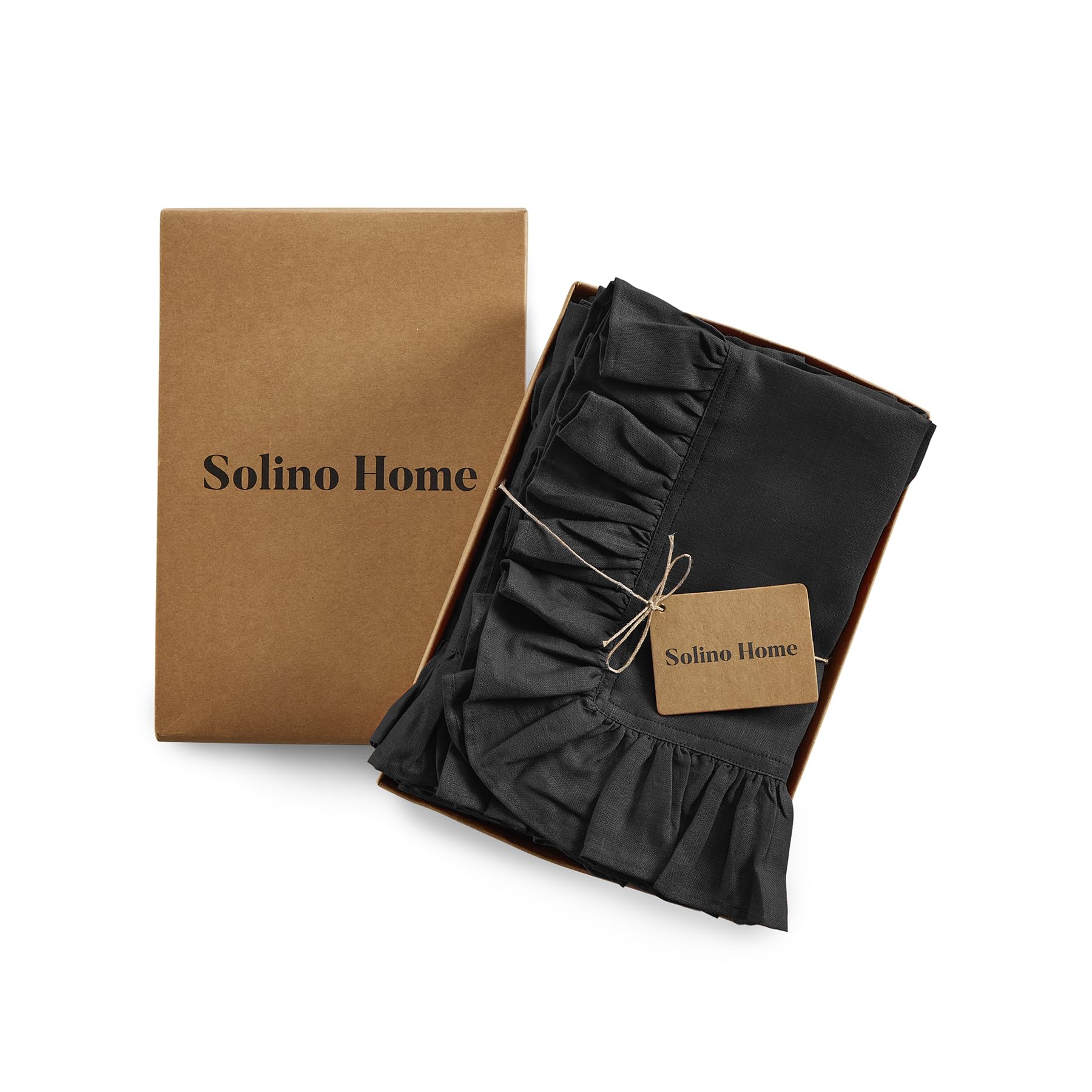 Solino Home Linen Ruffle Dinner Napkins 20 X 20 Inch - 100% Pure Linen Black Cloth Napkins Set Of 4 - Gabrielle Ruffle, Handcraf