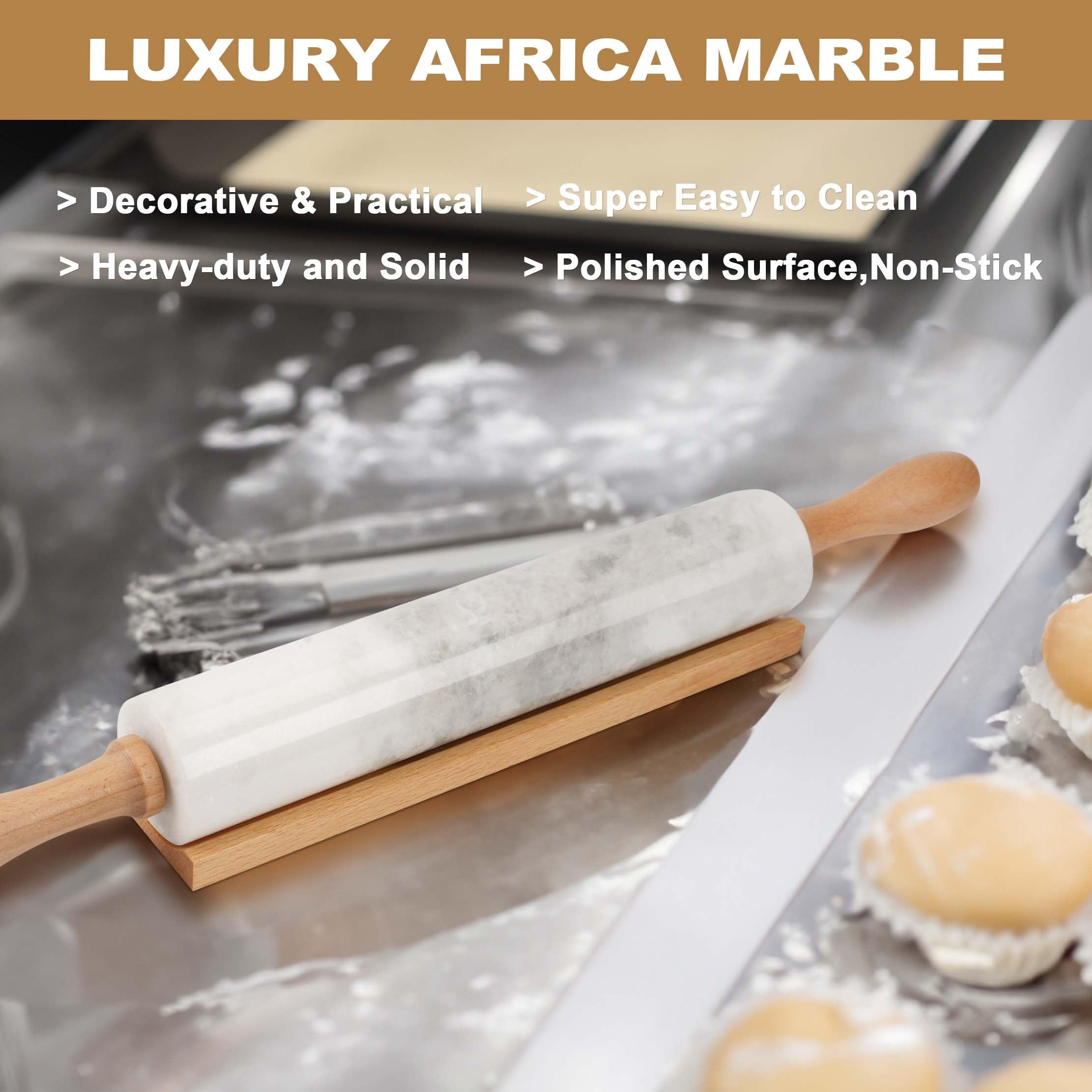 Koville African Natural Marble Rolling Pin, Non-Stick Polished Dough Roller, Pasta, Dumpling, Fondant, Pie Crust, Bread, Pizza D