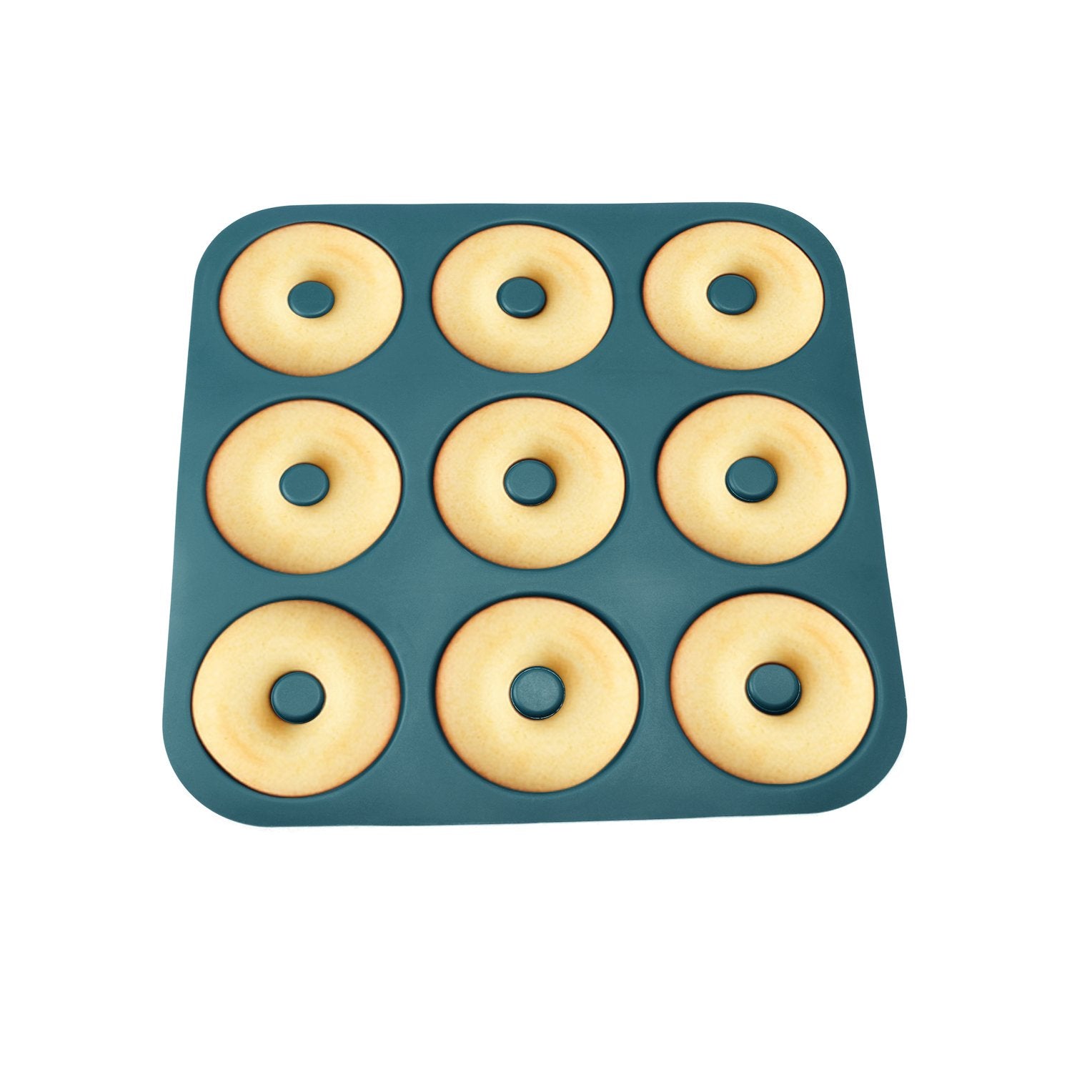 FUNLAVIE Silicone Donut Pan, 9 Cavity Non-Stick Bagel Mold, BPA Free, Navy Blue, 11.2 x 11.1 Inches, Model YJTX