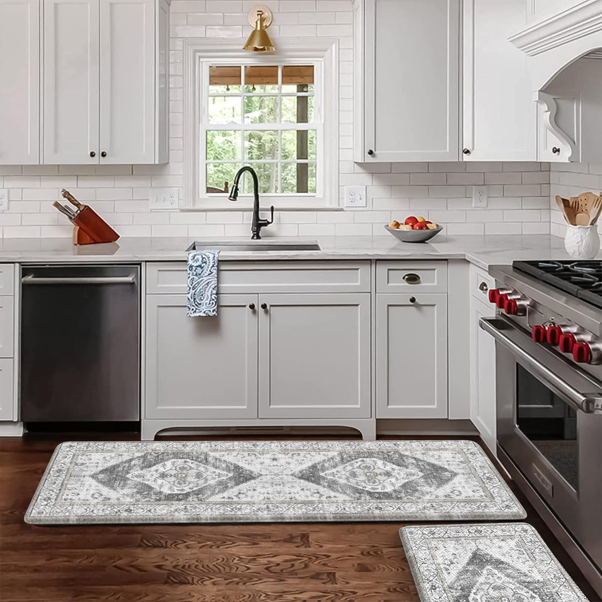 Kimdoe Kitchen Rugs 2Pcs Cushioned Anti Fatigue Kitchen Mat Non-Skid Waterproof Kitchen Runner Rug Ergonomic Comfort Foam Standi