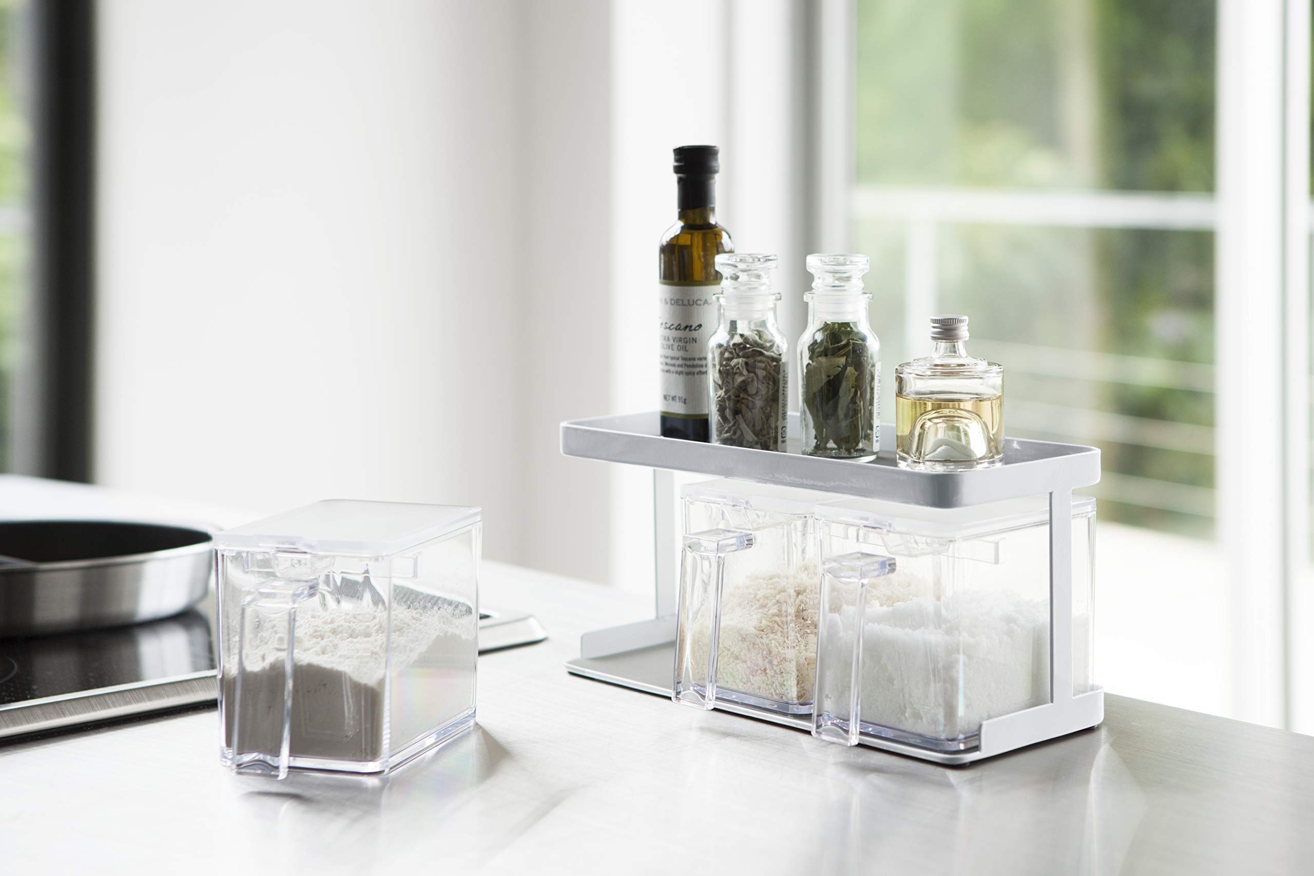 YAMAZAKI Home Pantry Canisters with Rack-Kitchen Container Organizer | Steel + Plastic | Food Storage, One Size, White