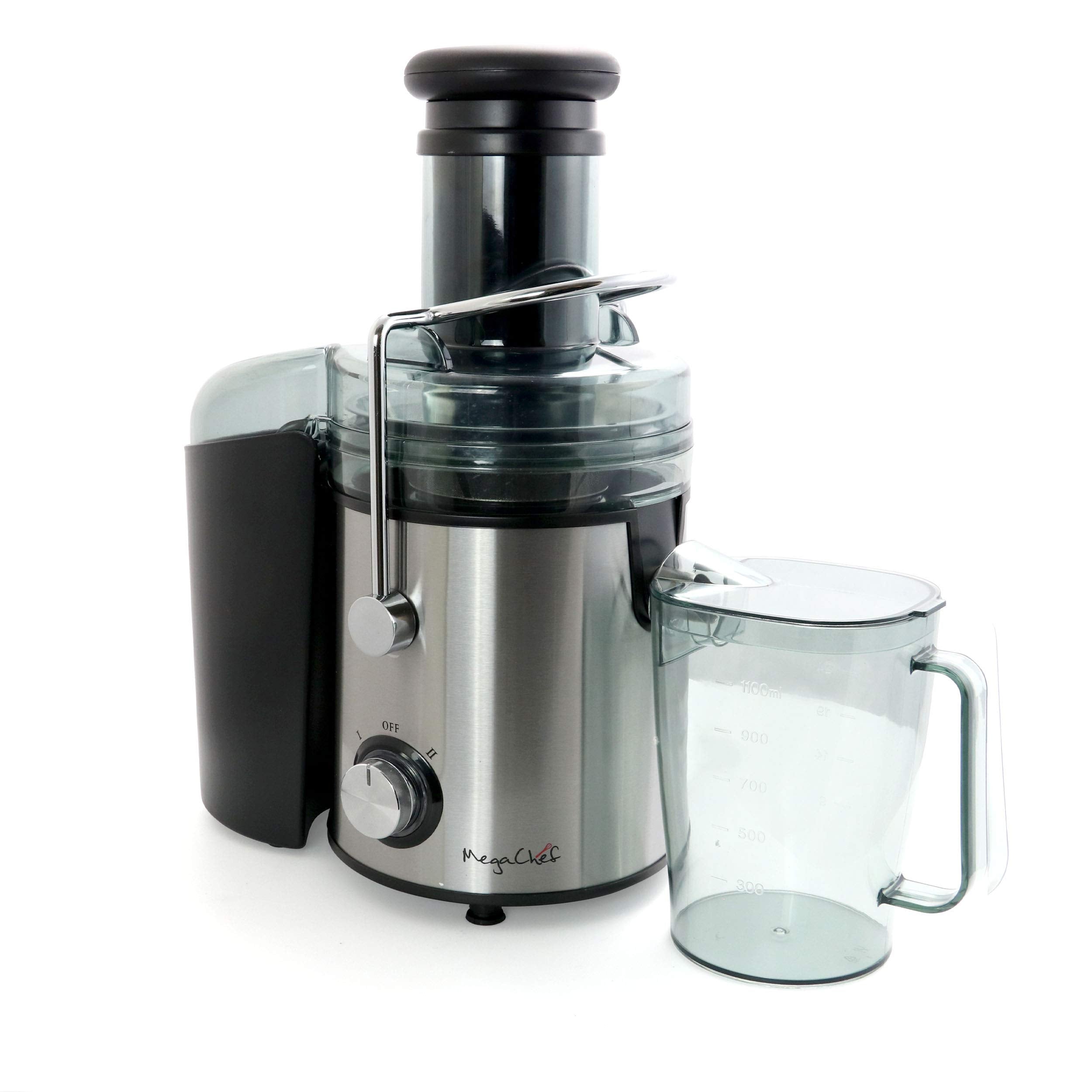 Megachef Wide Mouth Extractor Juice Machine With Dual Speed Centrifugal Stainless Steel Juicer, 3.5 Cup, Chrome Silver