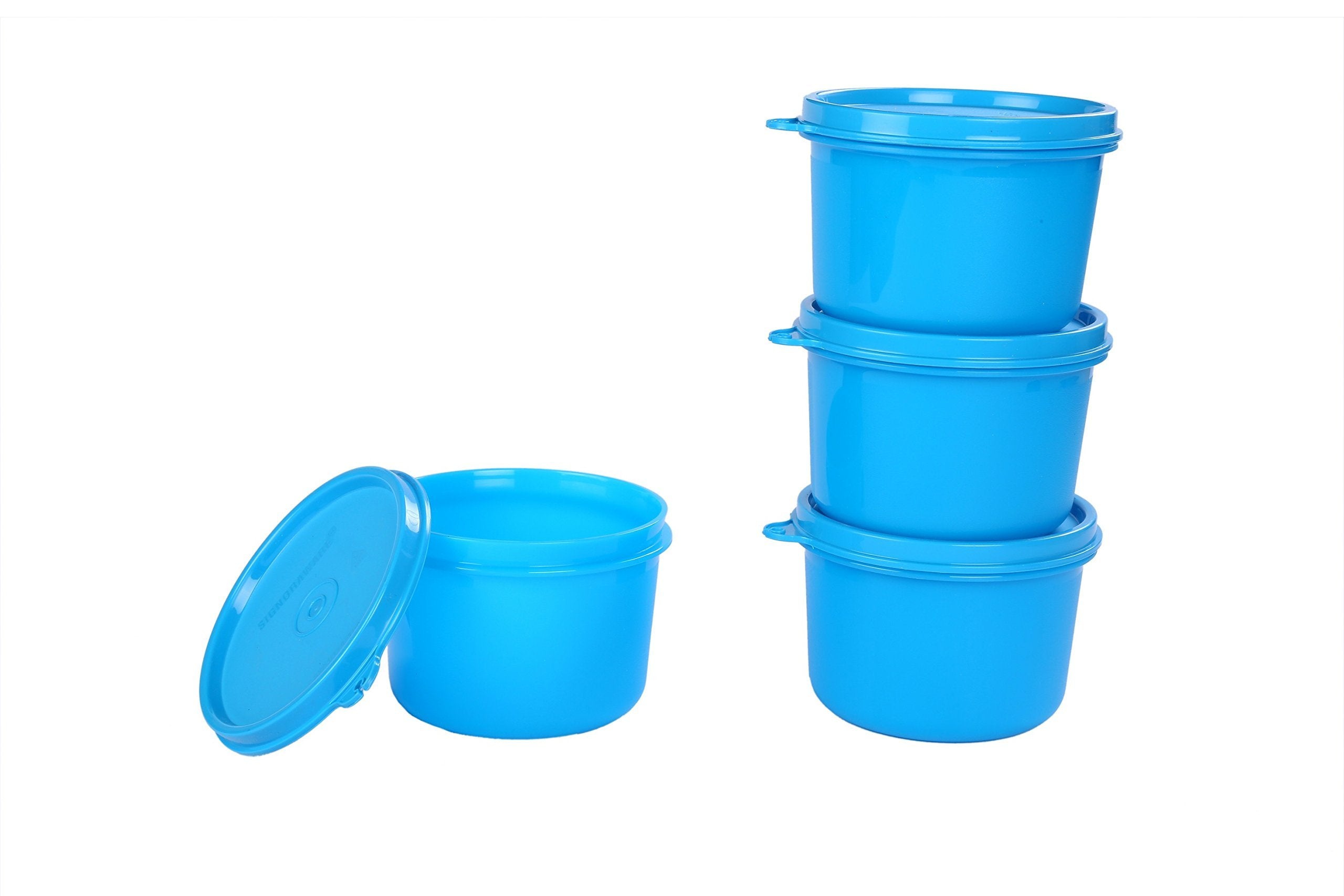 Signora Ware Executive Round Big Plastic Container Set, 450Ml, Set Of 4, Turkish Blue