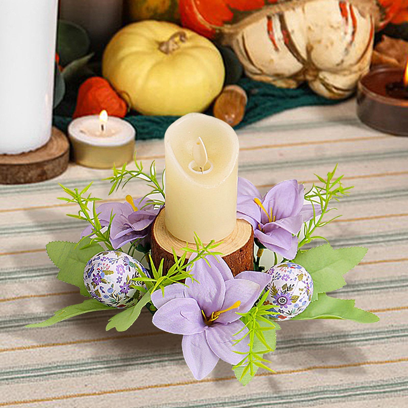 Easter Egg Candle Rings Wreaths | Easter Candle Rings Wreaths,Farmhouse Artificial Flowers Candle Wreaths Holiday Candle Rings,S