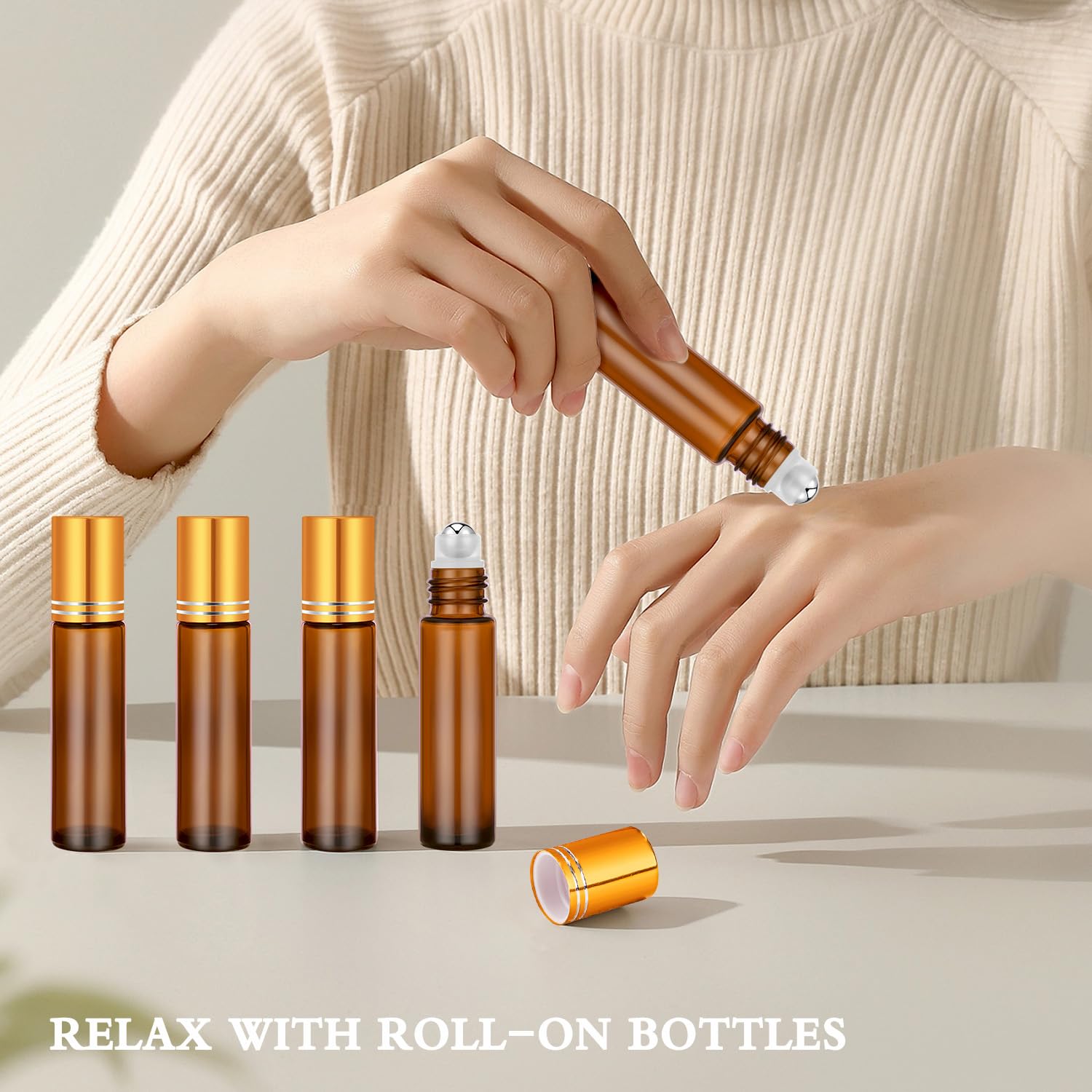 4 Pack, Essential Oil Roller Bottles, Amber Glass Roller Balls For Essential Oils, 10Ml Empty Rollerball Bottles For Travel Refi
