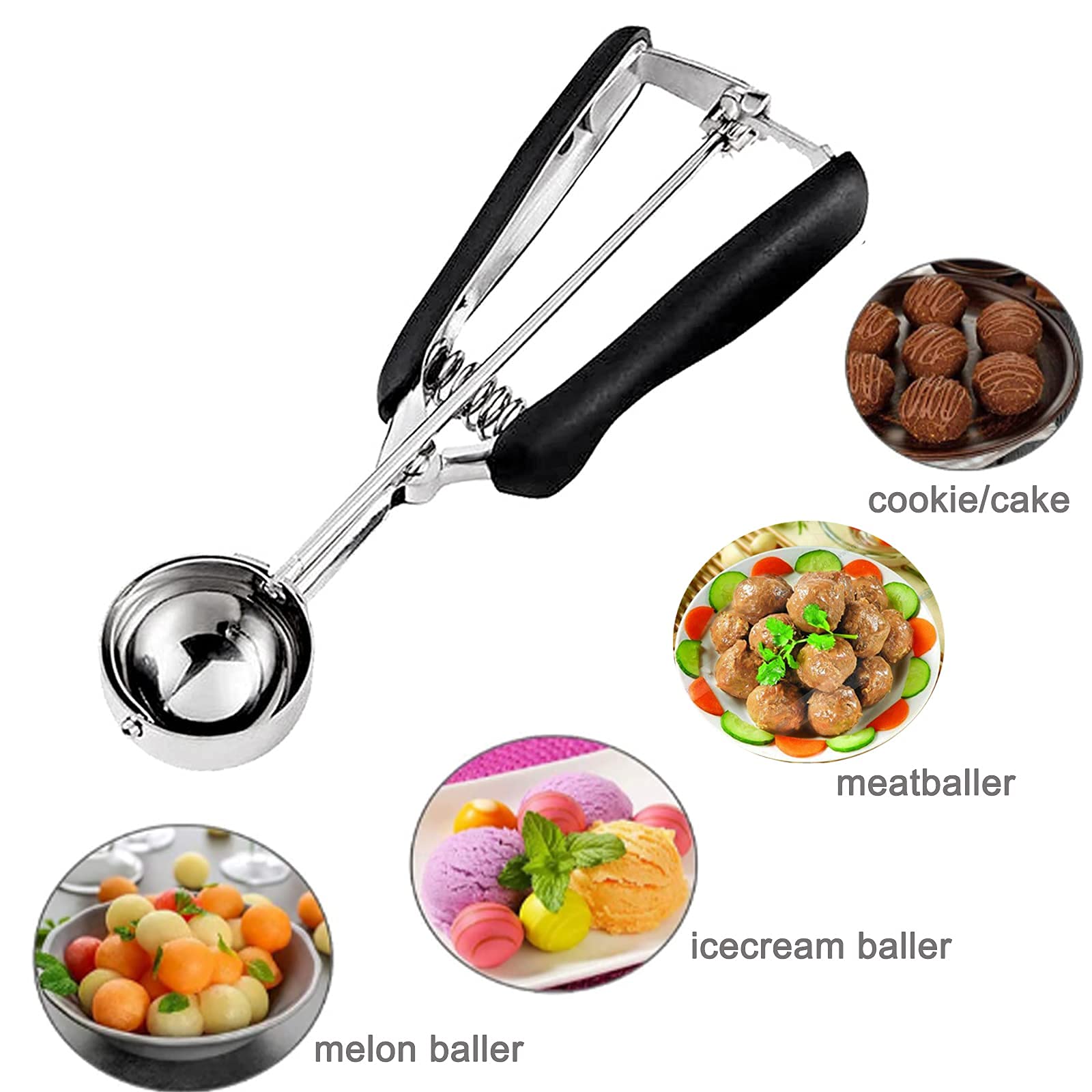 Ice Cream Cookie Scoop For Baking Set Of 3, Melon Baller Scoop Anti-Freeze Handle Stainless Steel Scooper With Trigger, Cupcake
