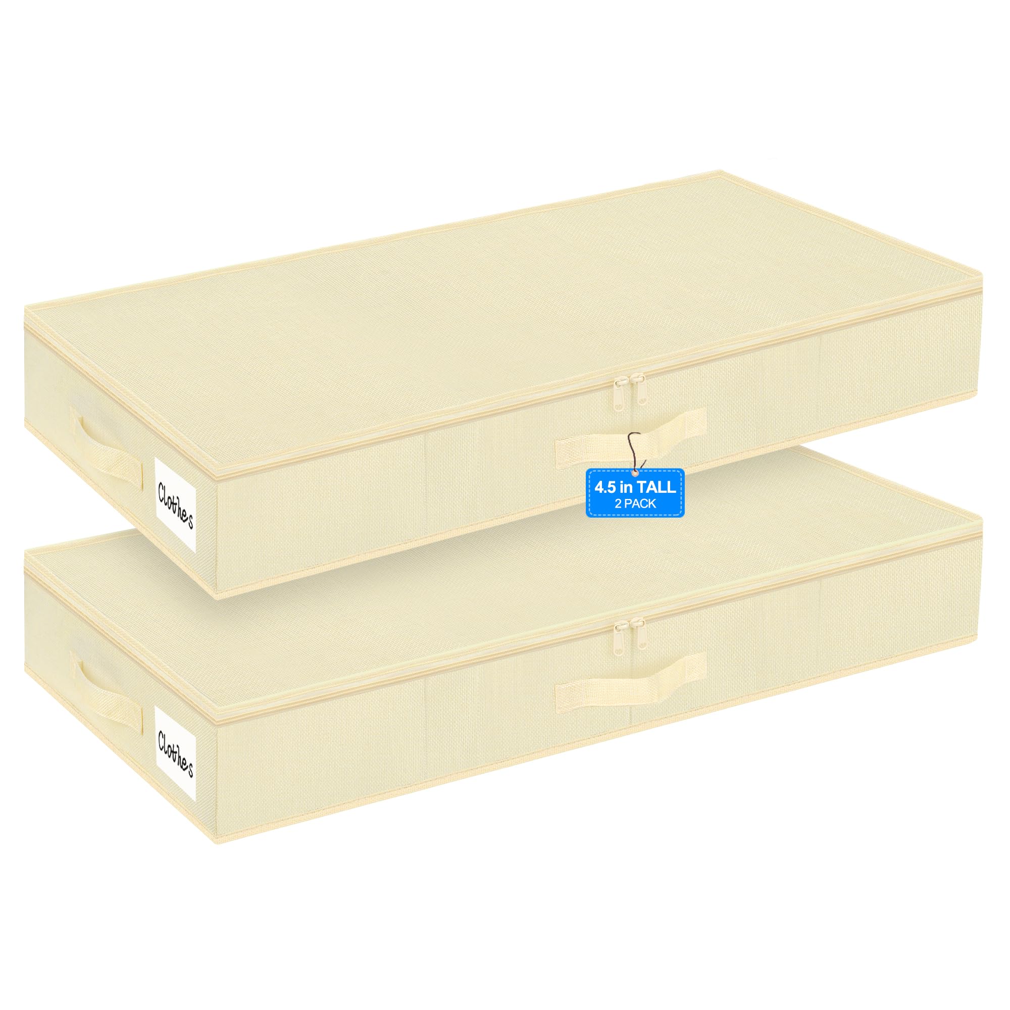 punemi 4.5 Inch Tall Low Profile Under Bed Storage Containers Bins, 2Pcs Shallow Flat Underbed Clothes Storage With Sturdy Struc