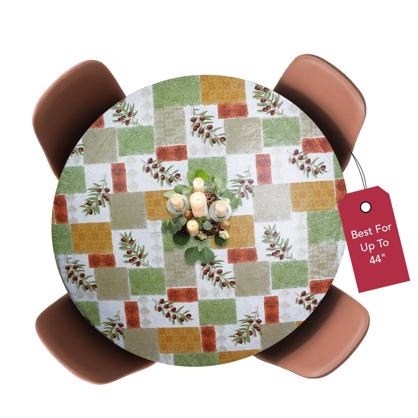 Covers For The Home Deluxe Elastic Edged Flannel Backed Vinyl Fitted Table Cover - Olive Patch Pattern - Small Round Oblong Oval
