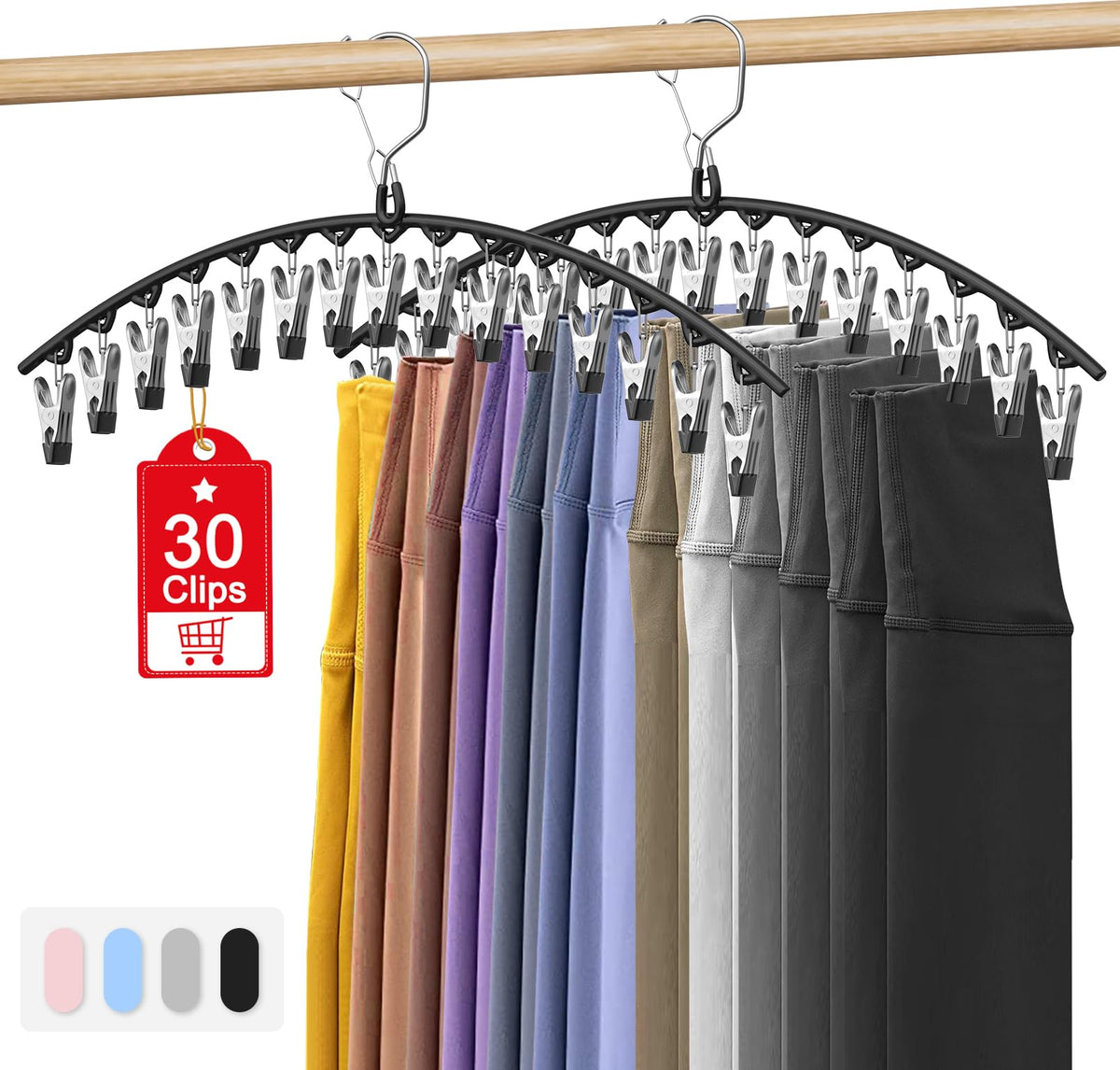 Upgrade Skirt Pants Hangers With Clips, Legging Organizer For Closet Hanging With 15 Cilps Holds 30 Leggings/Shorts/Jeans/Skirts