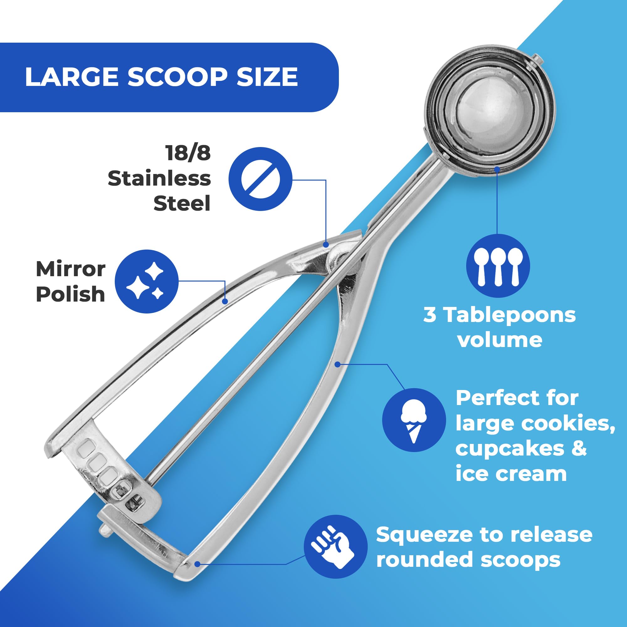 Jenaluca Ice Cream Scoop - Cookie Dough And Cupcake Scoop - 18/8 Stainless Steel (Large Scoop With Gift Bag) - #24-3 Tablespoon