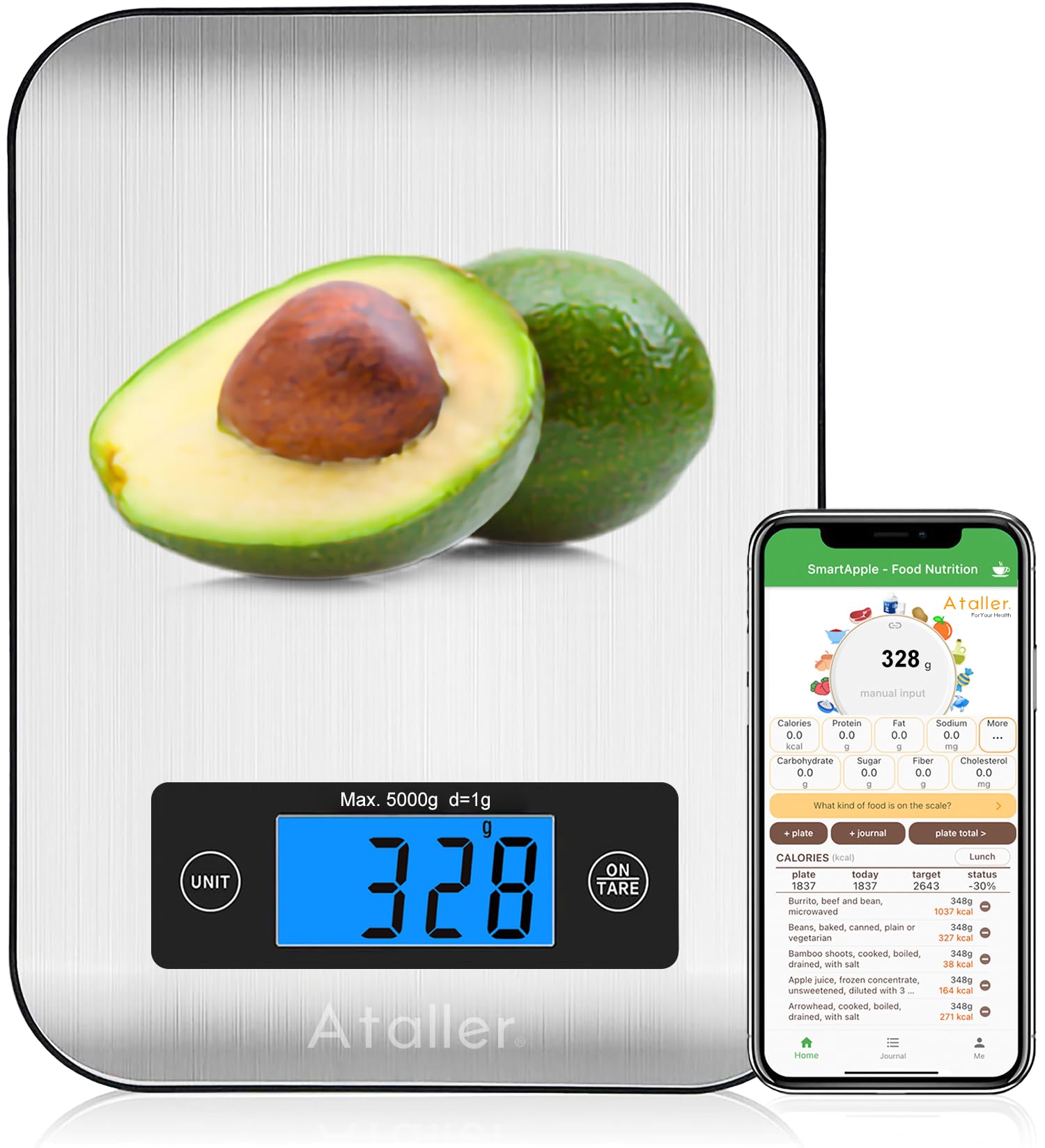 Ataller Smart Food Scales With Nutritional Calculator, Smartphone App With 26 Nutrients Tracking, Calorie, Marco, Digital Kitche
