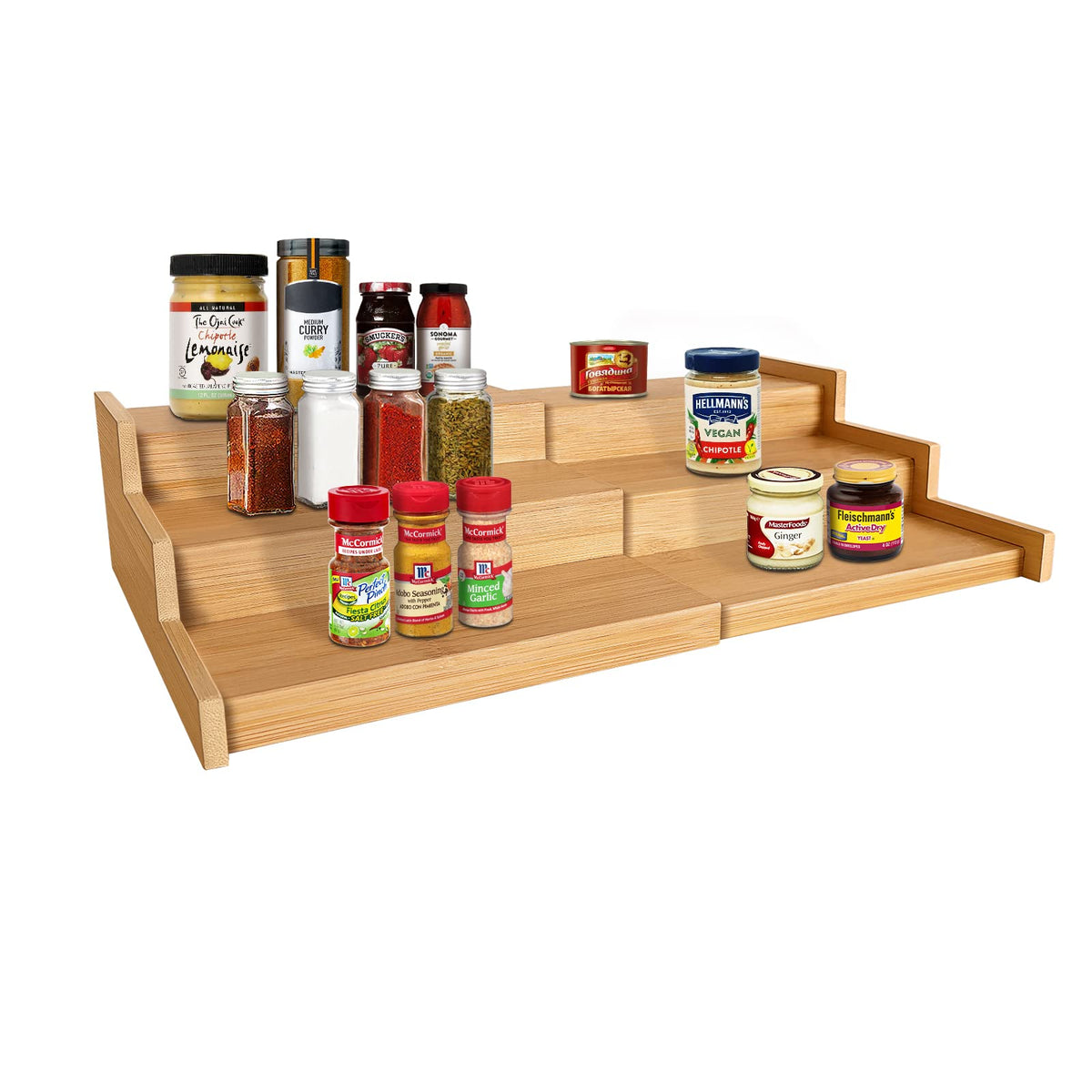 VenDotbi Spice Rack Organizer, 3 Tier Expandable Bamboo Spice Rack Organizer, Great for Kitchen Cabinet, Cupboard, Pantry and Mo