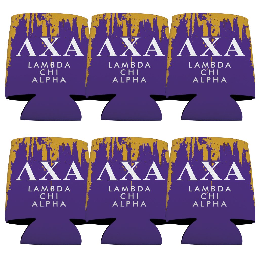 Victorystore Can And Beverage Coolers - Lambda Chi Alpha, Purple And Gold Design, Set Of 6