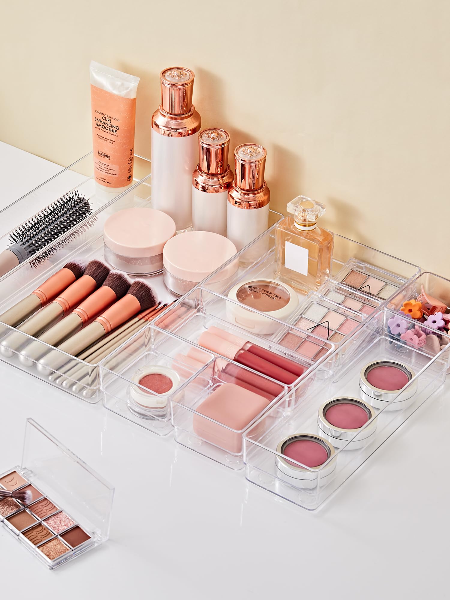 SMARTAKE 30-Piece Drawer Organizer with Non-Slip Silicone Pads, 7-Size Desk Drawer Organizer Trays Storage Tray for Makeup, Jewe