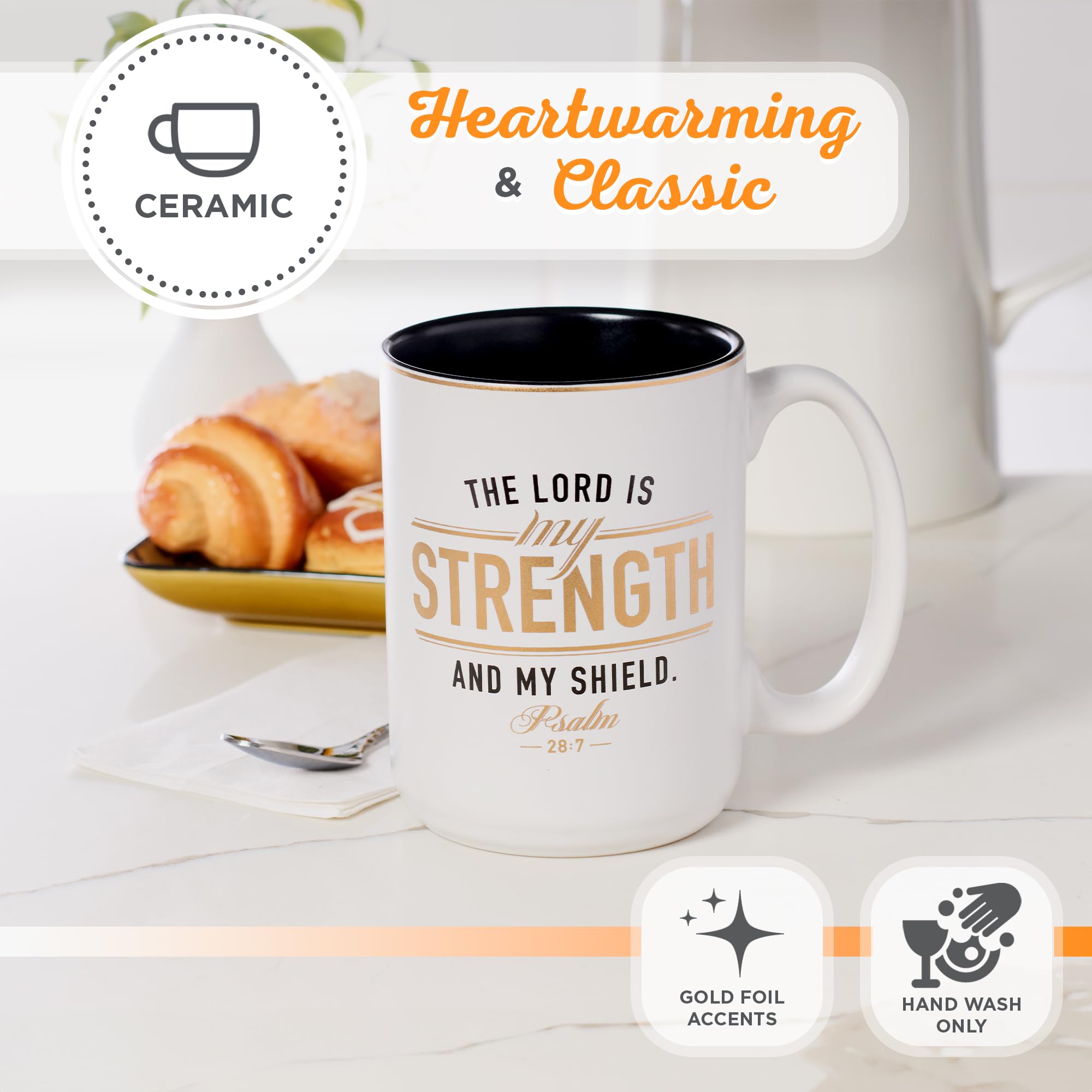 Christian Art Gifts Large Ceramic Encouraging Scripture Coffee And Tea Mug For Men: The Lord Is My Strength - Psalm 28:7 Inspira