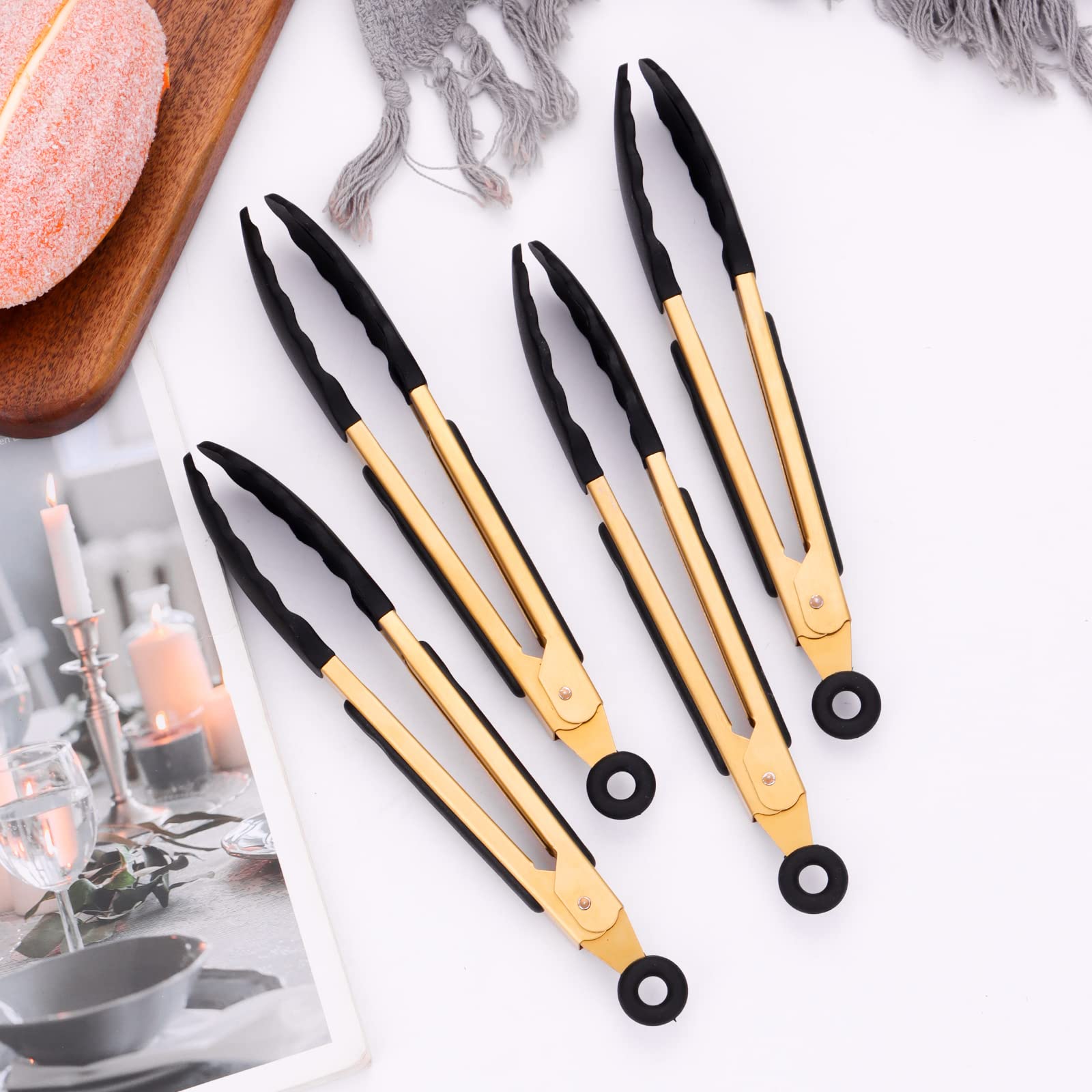 Mafier 4-Piece Kitchen Food Tongs 7'' Mini Silicone Serving Tongs With Firm Sealed Non Stick Rubber Tips & Silicon Coated 18/8 S